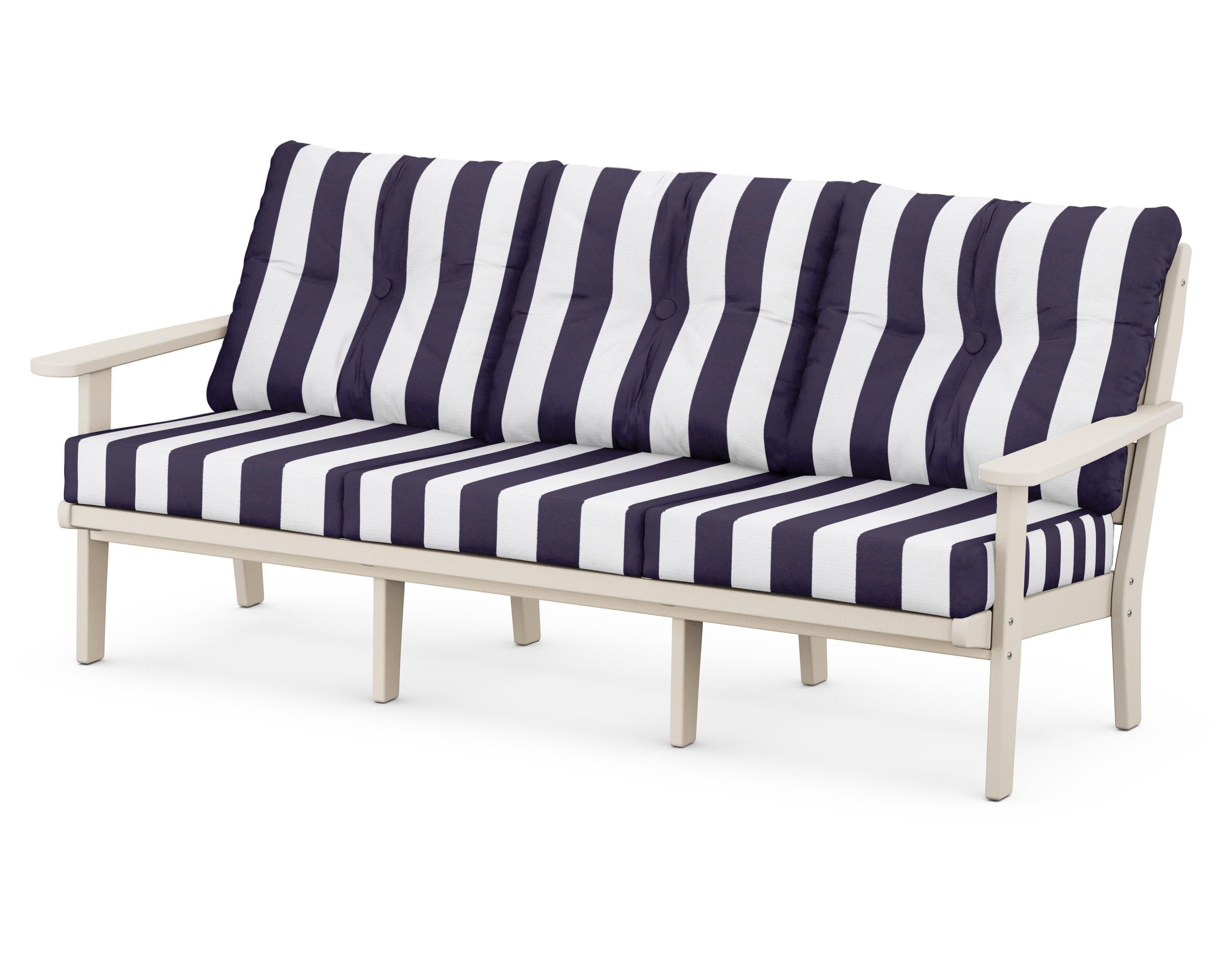 Lakeside Deep Seating Sofa in Sand / Cabana Stripe Navy