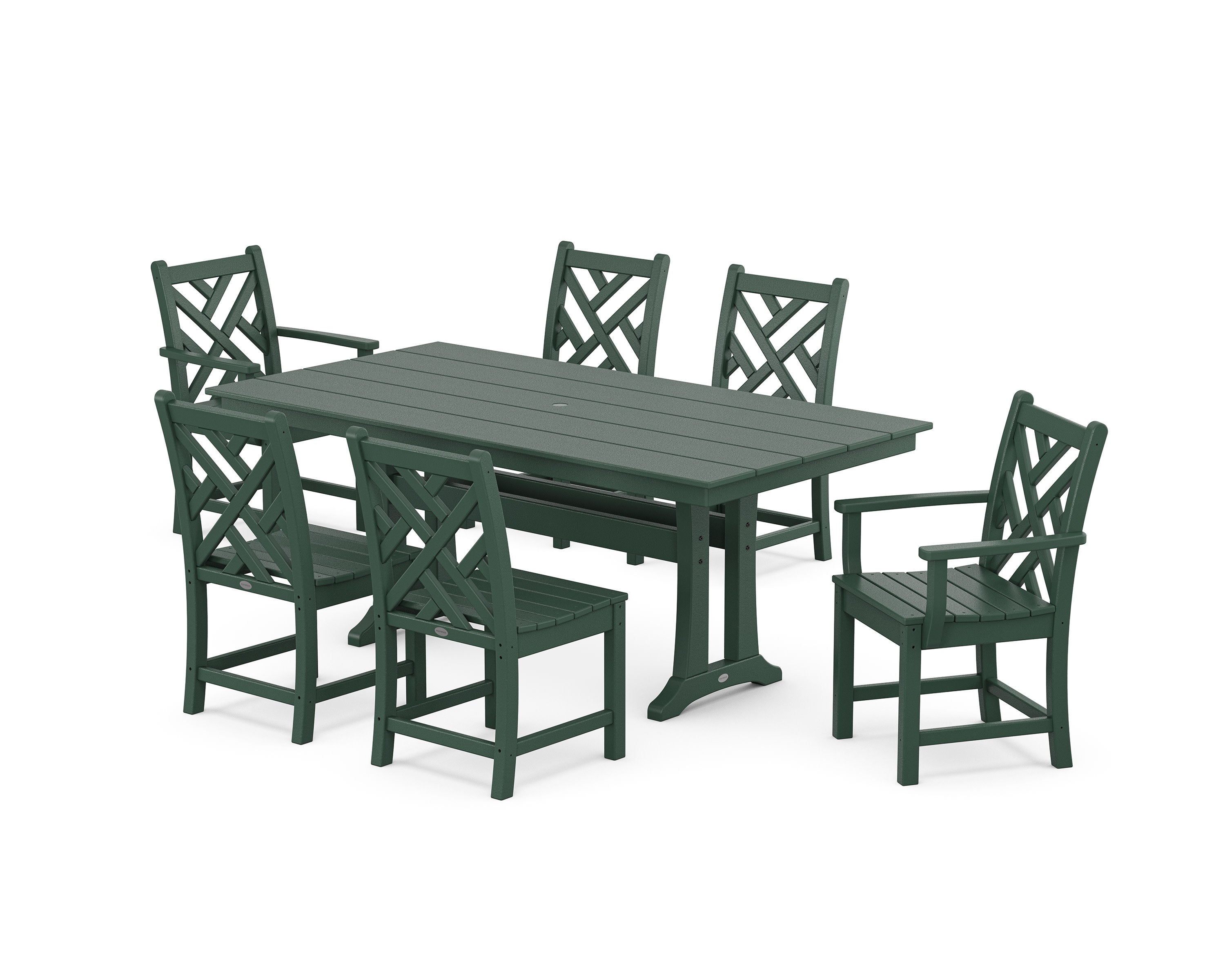 Chippendale 7-Piece Farmhouse Trestle Dining Set in Green