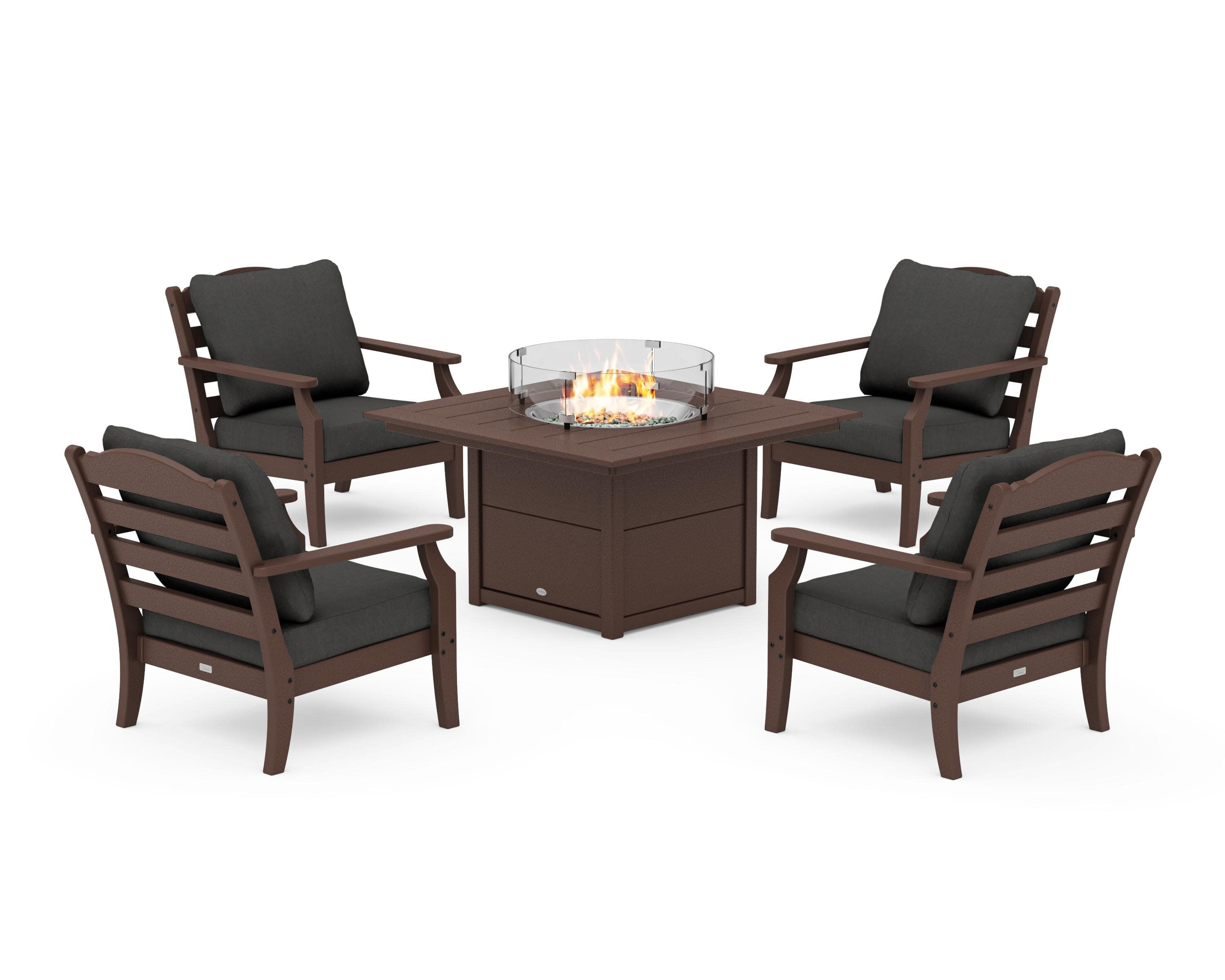 Savannah 5-Piece Deep Seating Set with Fire Pit Table in Mahogany / Spectrum Carbon