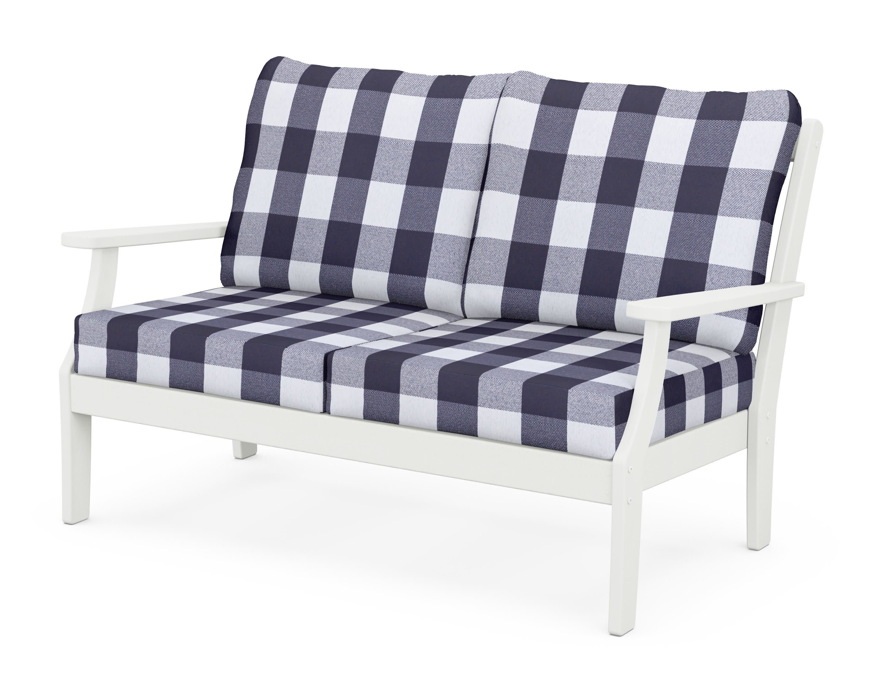 Braxton Deep Seating Loveseat in Vintage White / Buffalo Plaid Navy
