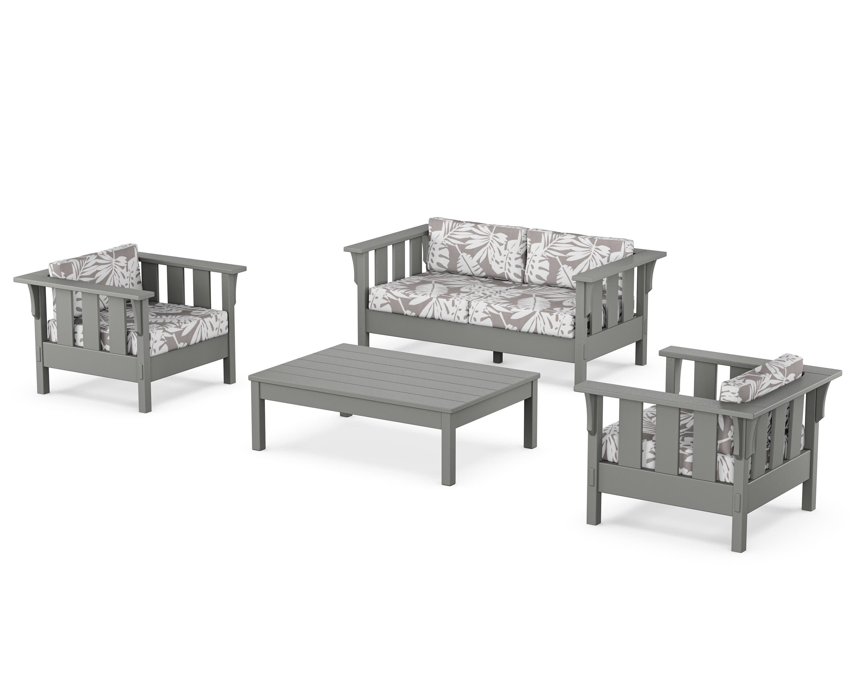 Acadia 4-Piece Deep Seating Set with Loveseat in Slate Grey / Leaf Grey Mist