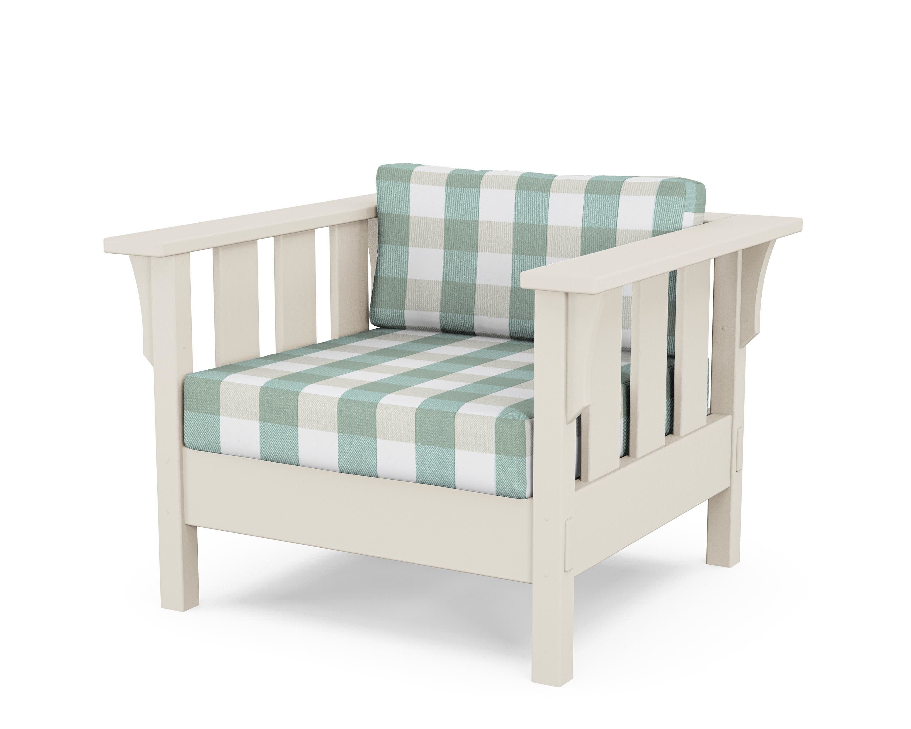 Acadia Deep Seating Chair in Sand / Buffalo Plaid Glacier Spa