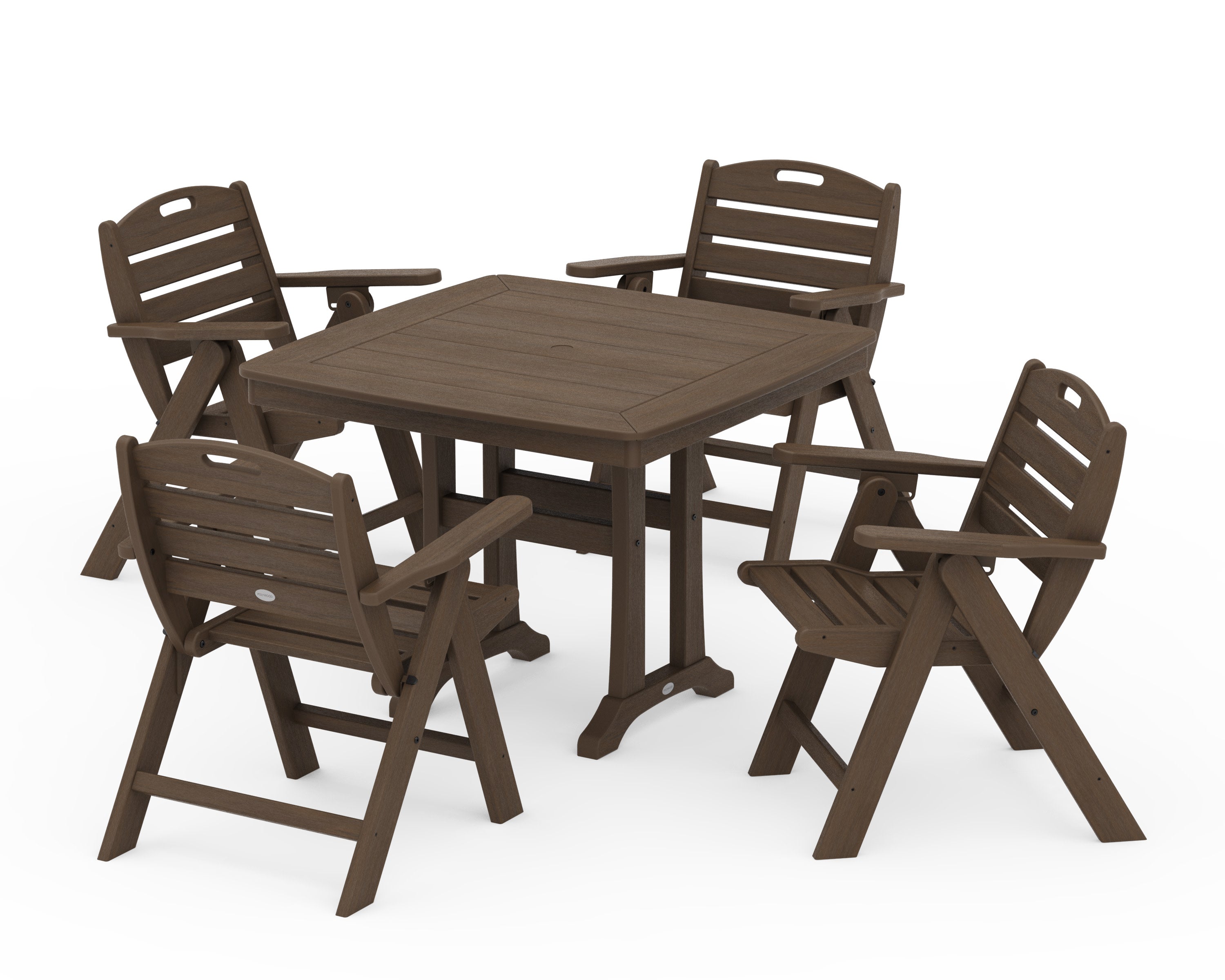 Nautical Folding Lowback Chair 5-Piece Dining Set with Trestle Legs in Kona