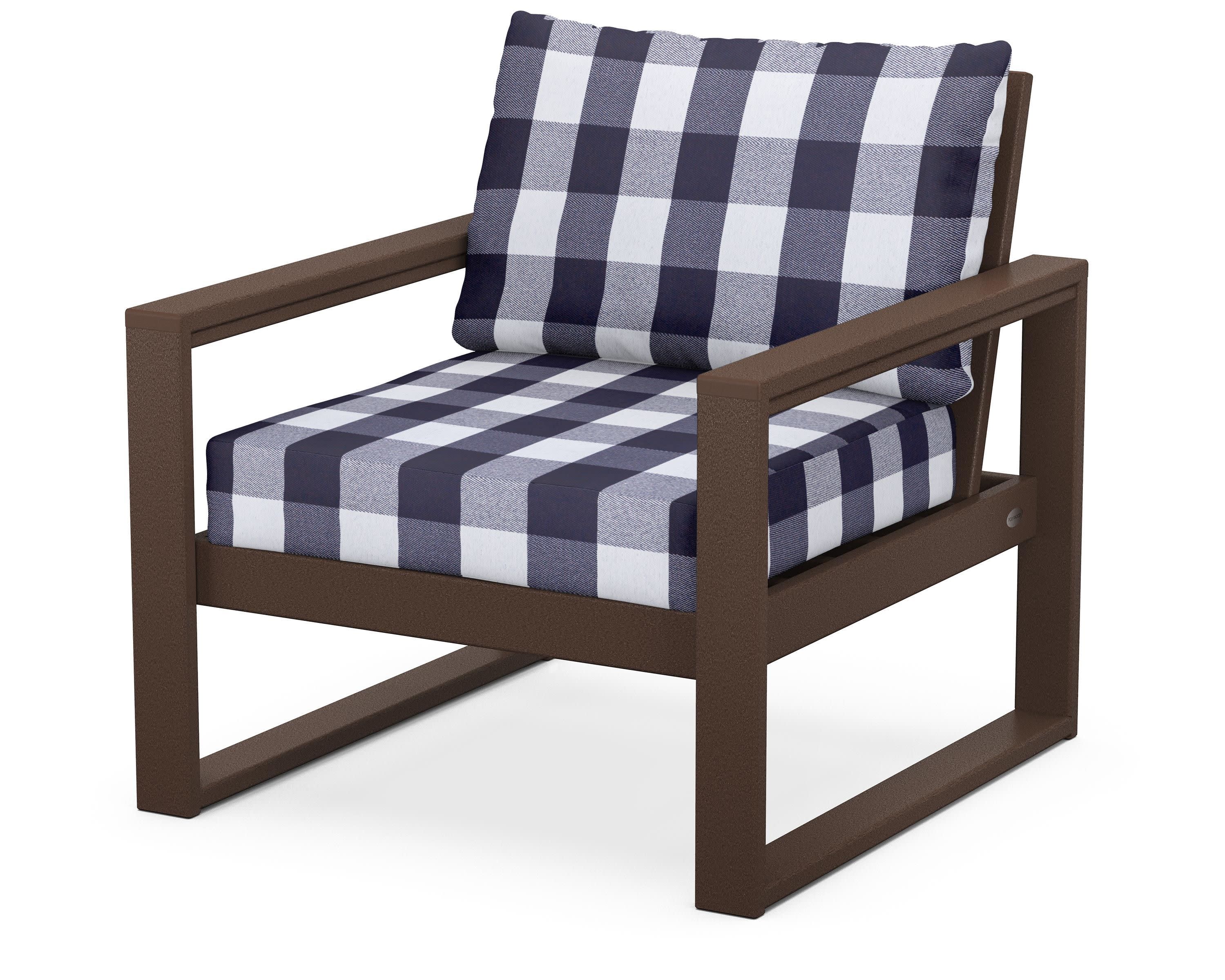 EDGE Club Chair in Mahogany / Buffalo Plaid Navy