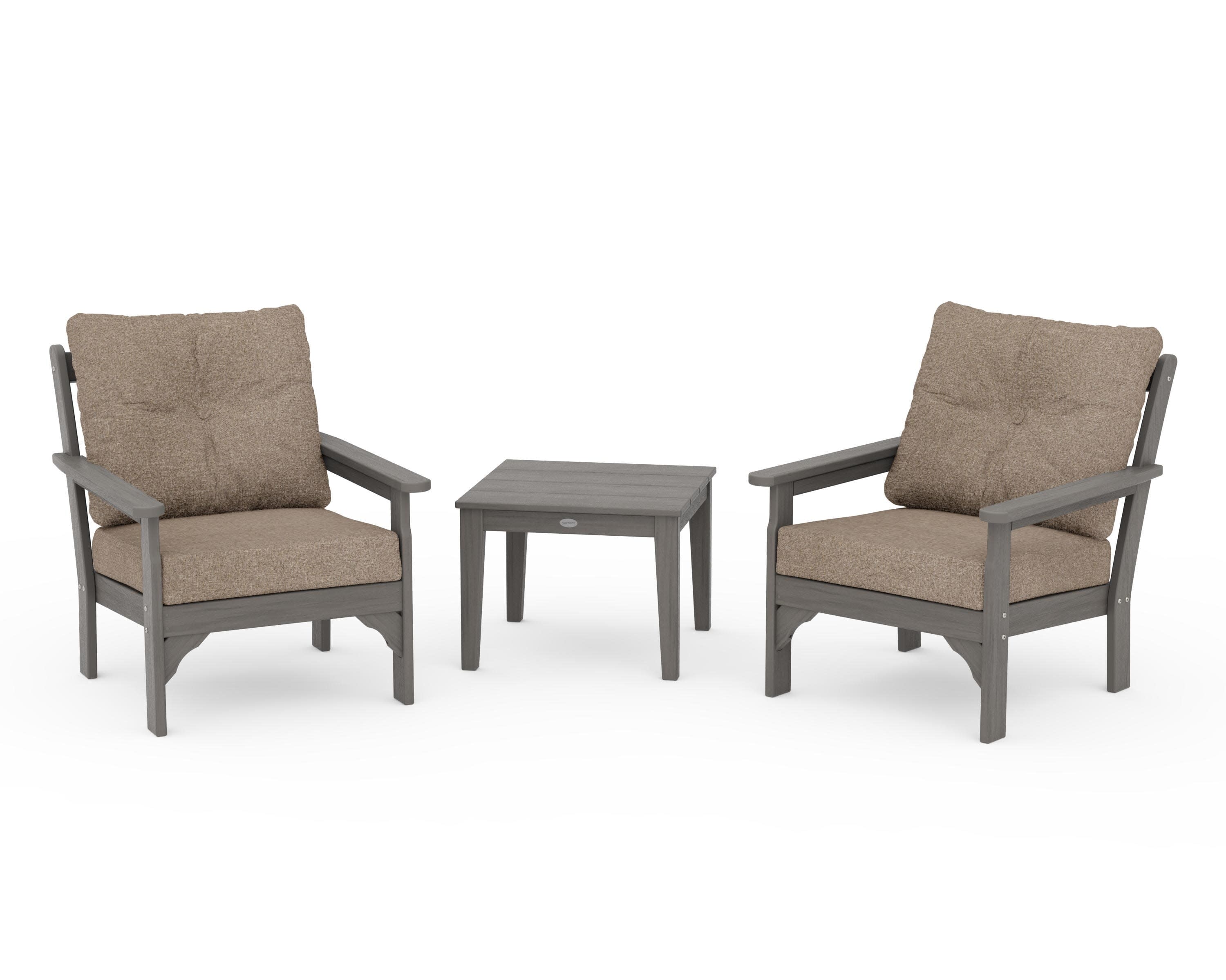 Vineyard 3-Piece Deep Seating Set in Driftwood / Spiced Burlap