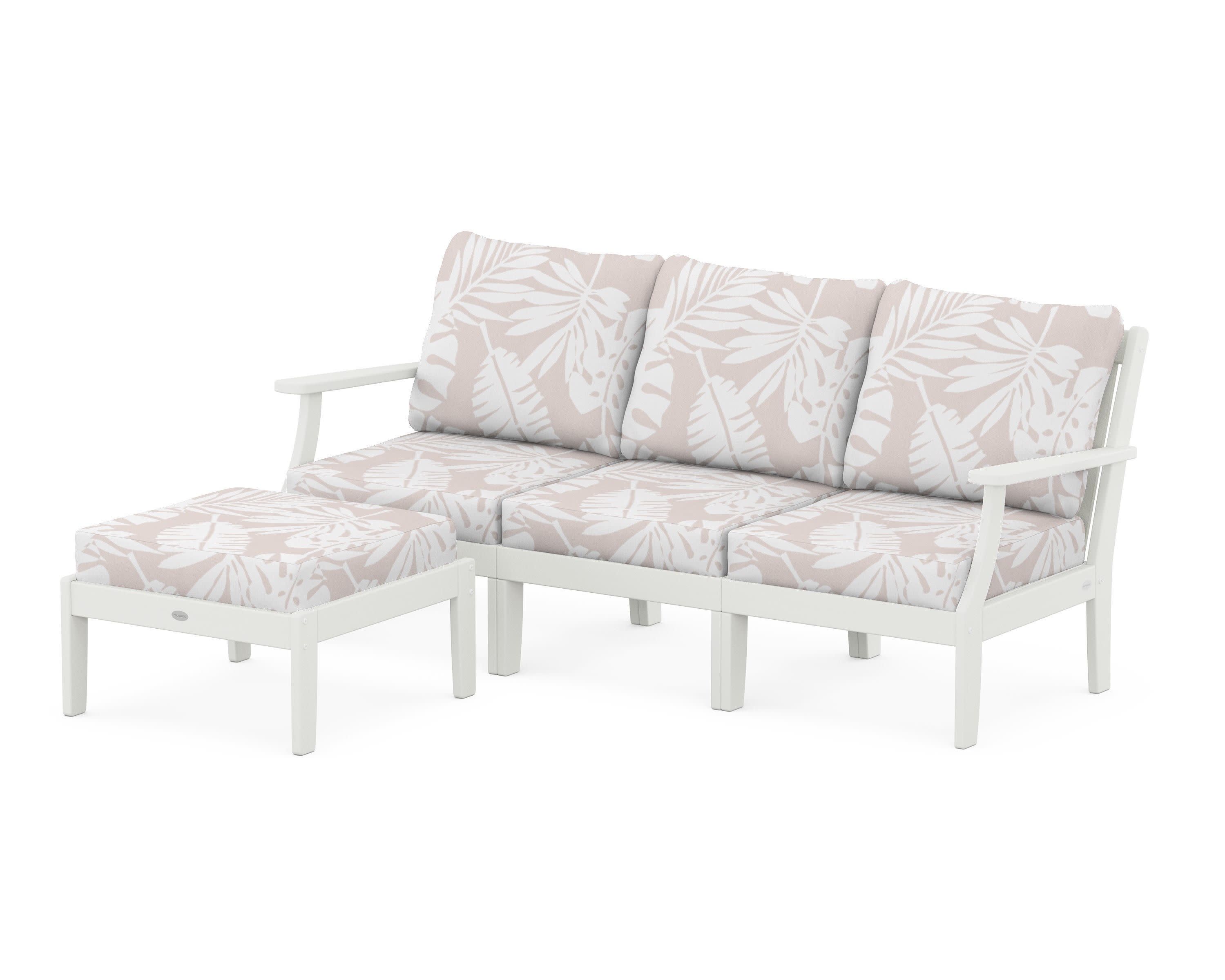 Braxton Modular 4-Piece Deep Seating Set with Ottoman in Vintage White / Leaf Dune Burlap