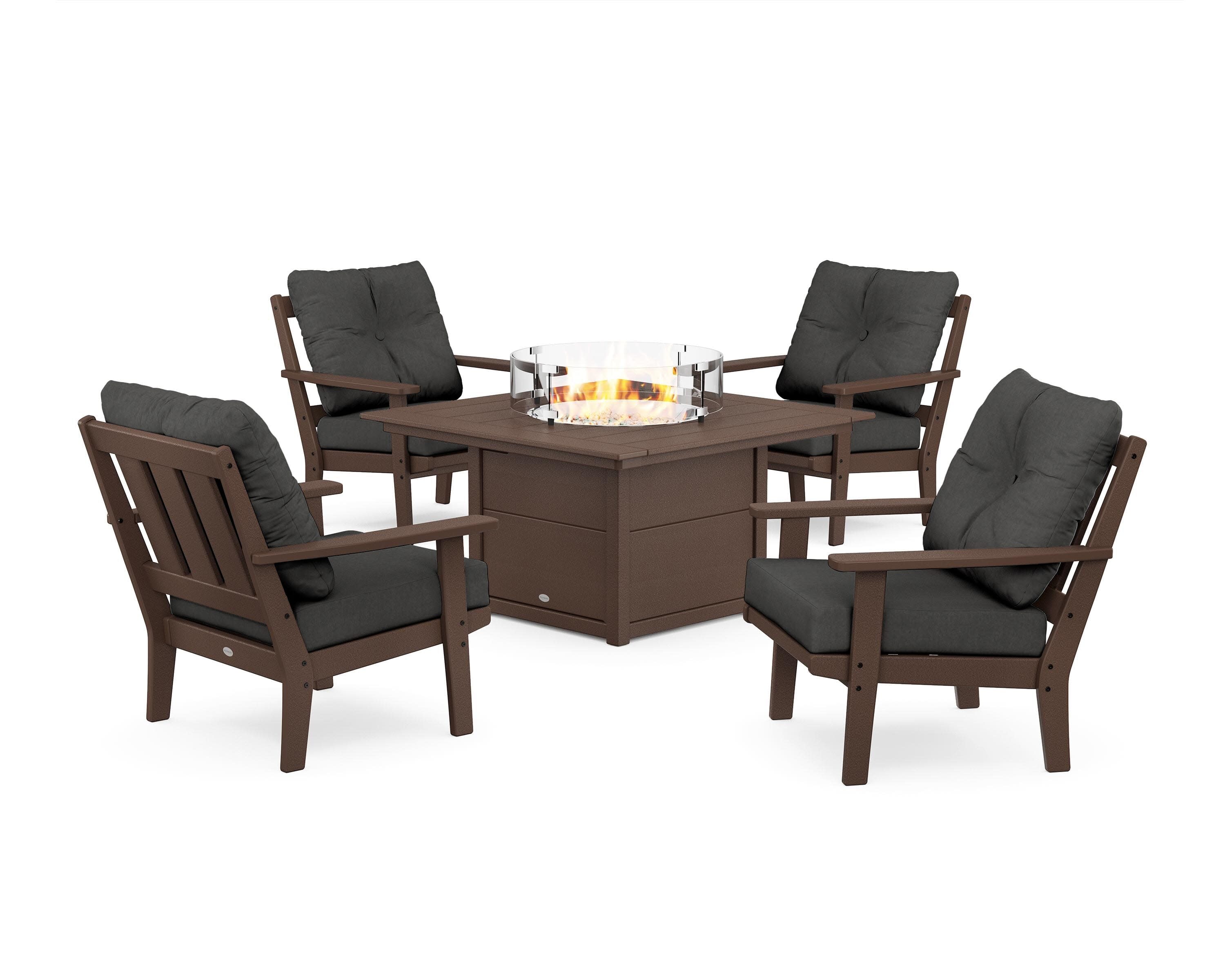 Oxford 5-Piece Deep Seating Set with Fire Pit Table in Mahogany / Spectrum Carbon