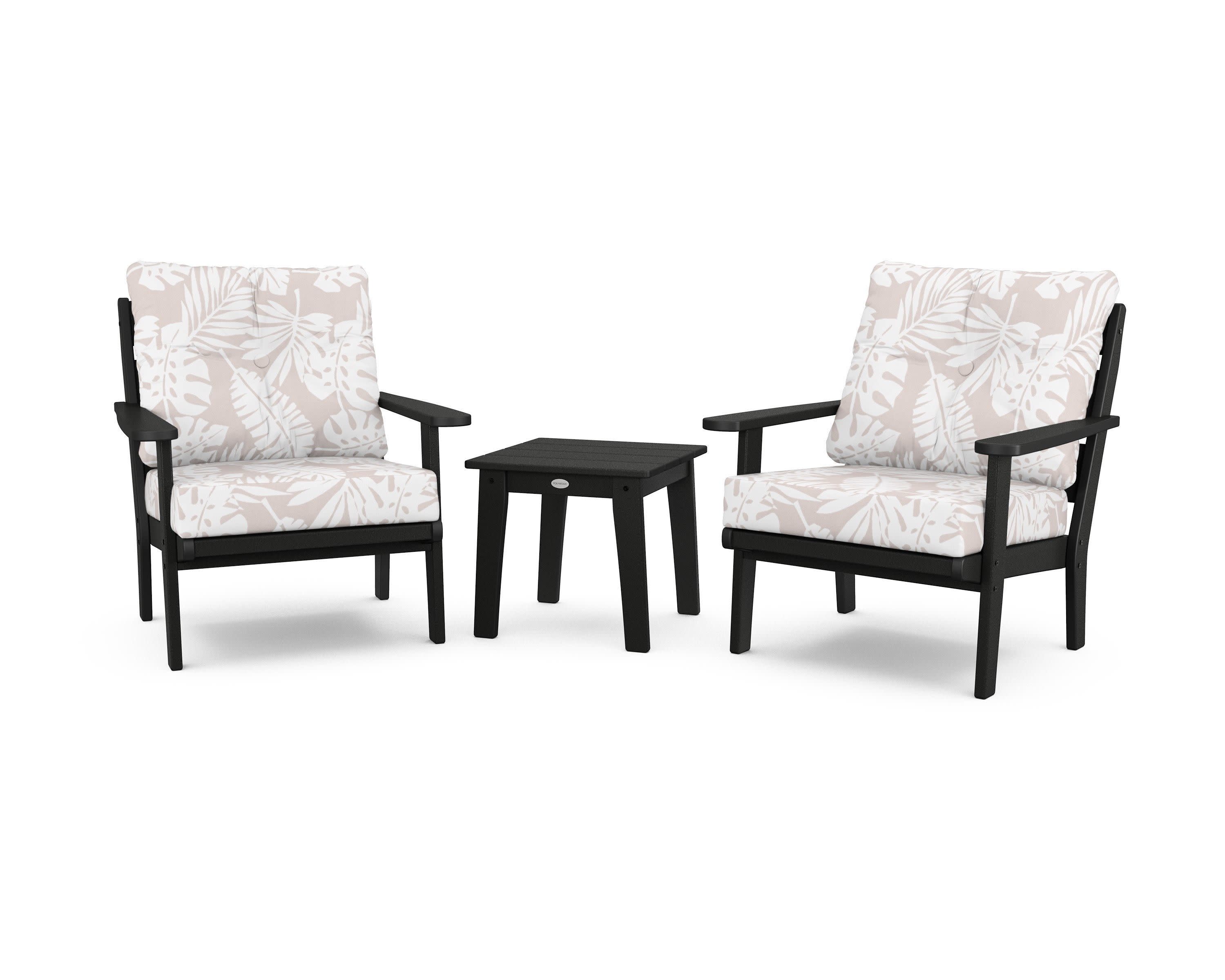 Lakeside 3-Piece Deep Seating Chair Set in Black / Leaf Dune Burlap