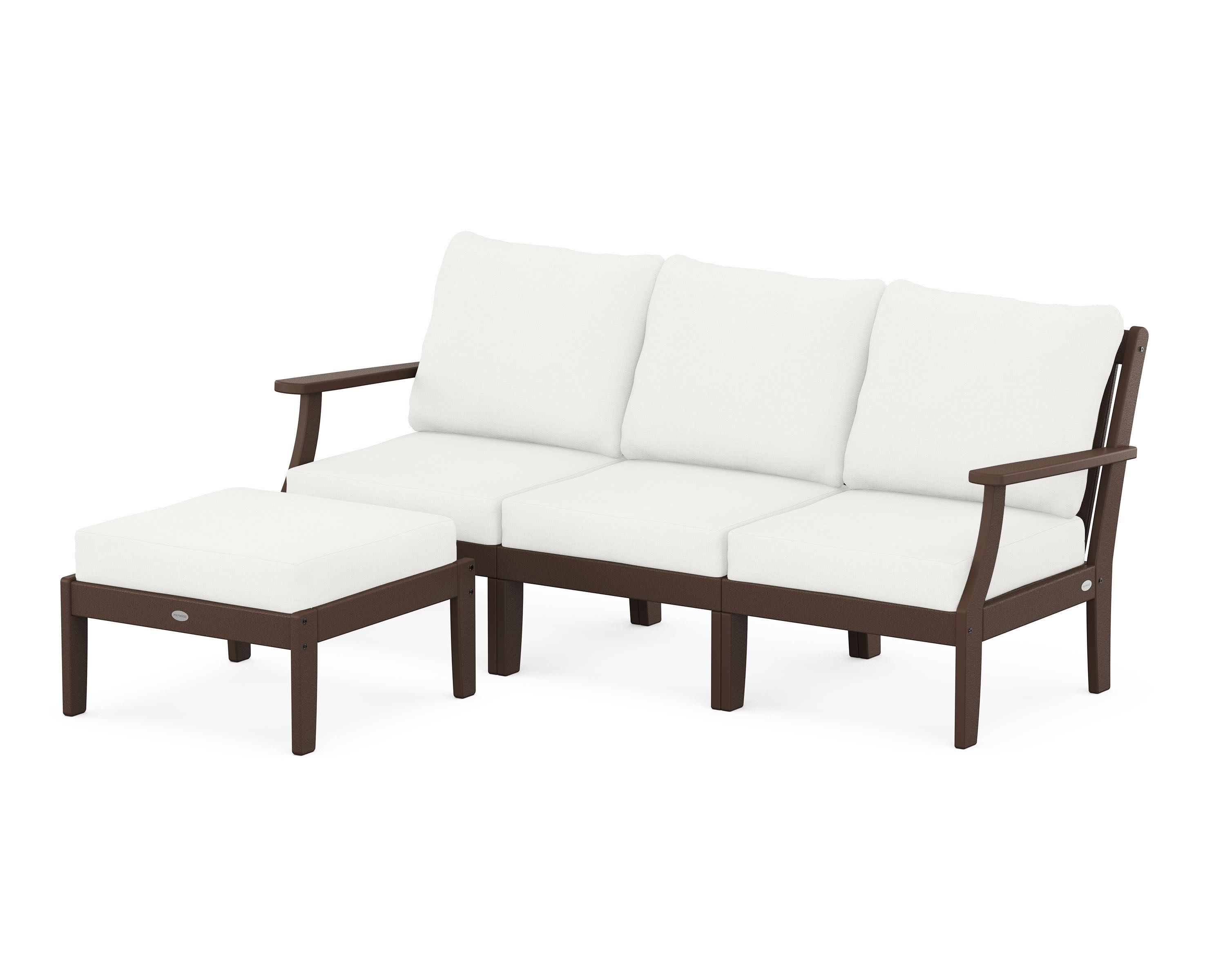 Braxton Modular 4-Piece Deep Seating Set with Ottoman in Mahogany / Natural Linen