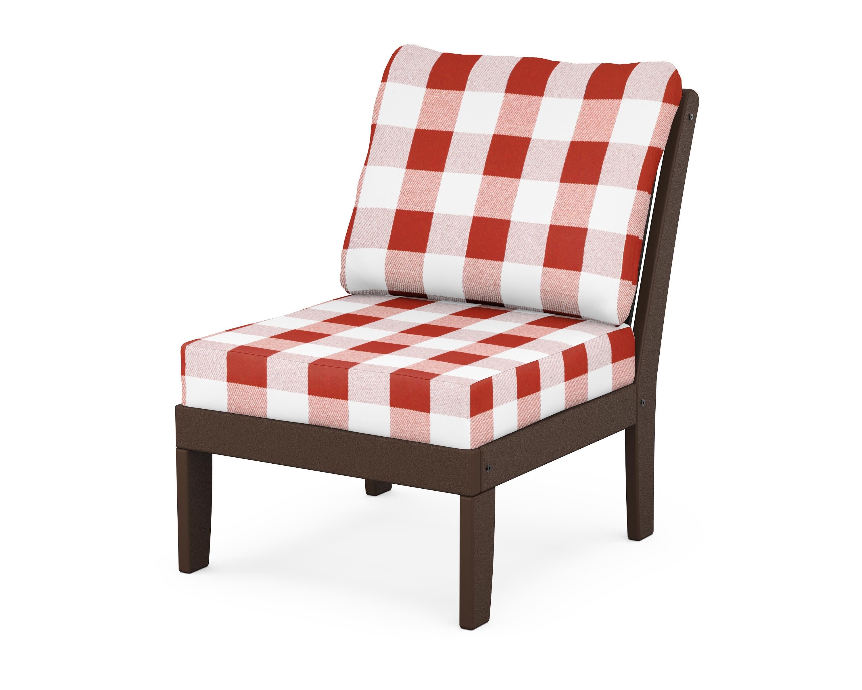 Braxton Modular Armless Chair in Mahogany / Buffalo Plaid Crimson