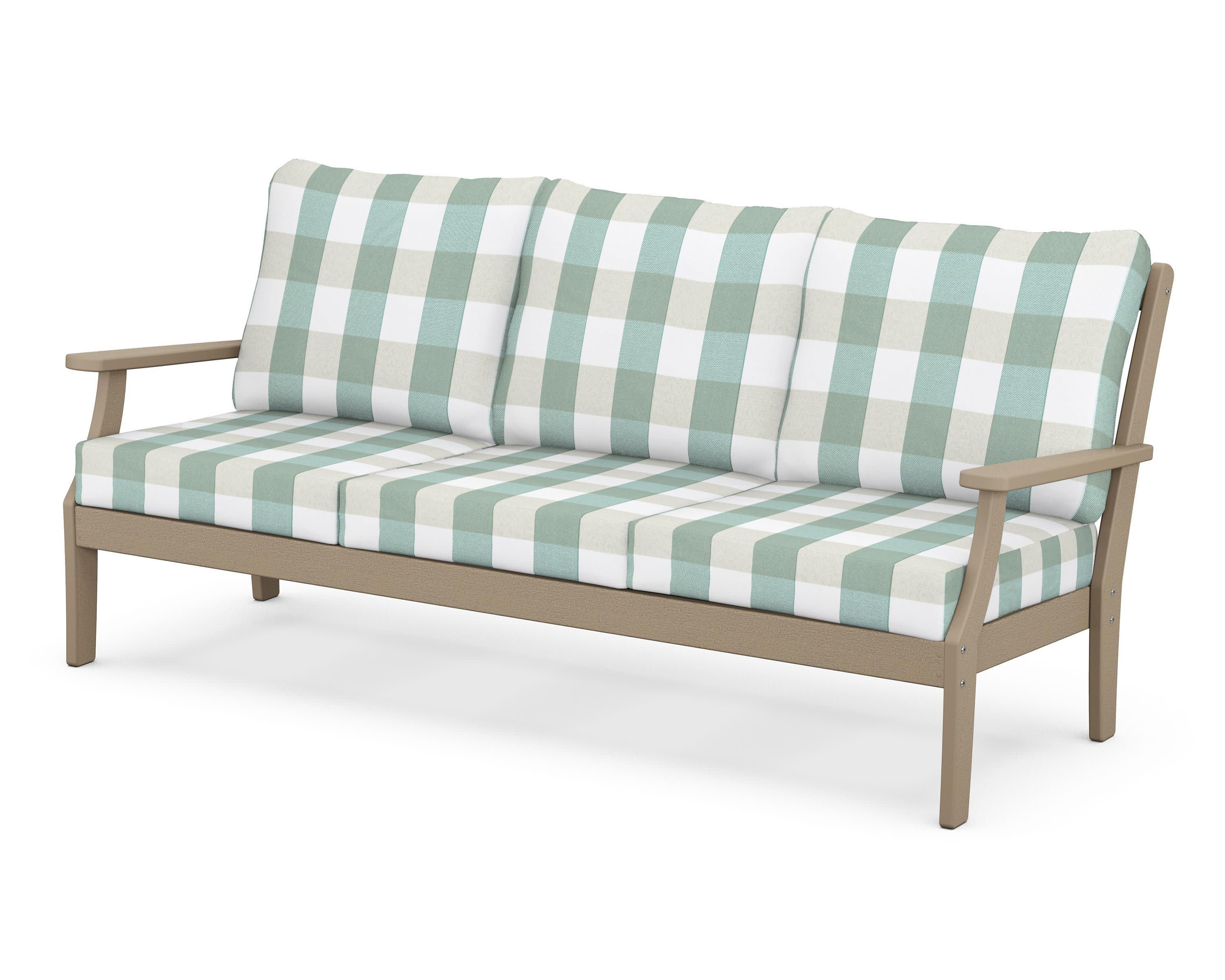 Braxton Deep Seating Sofa in Vintage Sahara / Buffalo Plaid Glacier Spa