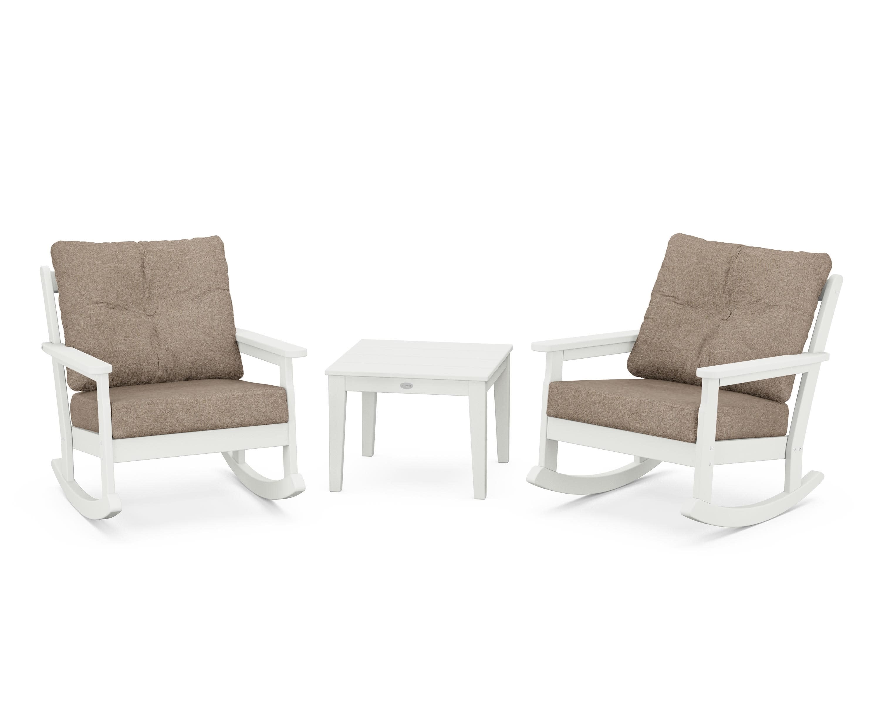 Vineyard 3-Piece Deep Seating Rocker Set in Vintage White / Spiced Burlap