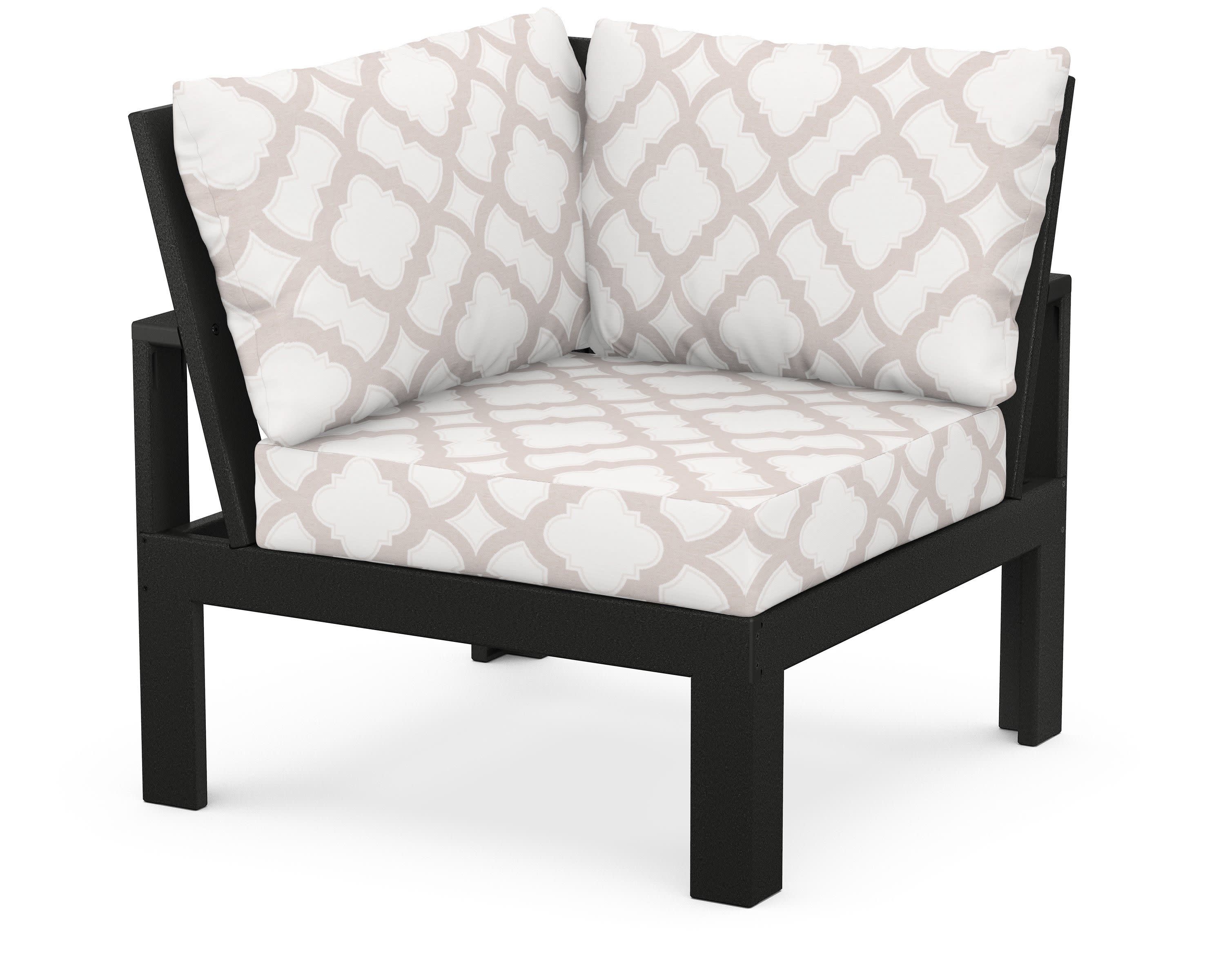 Modular Corner Chair in Black / Trellis Dune Burlap