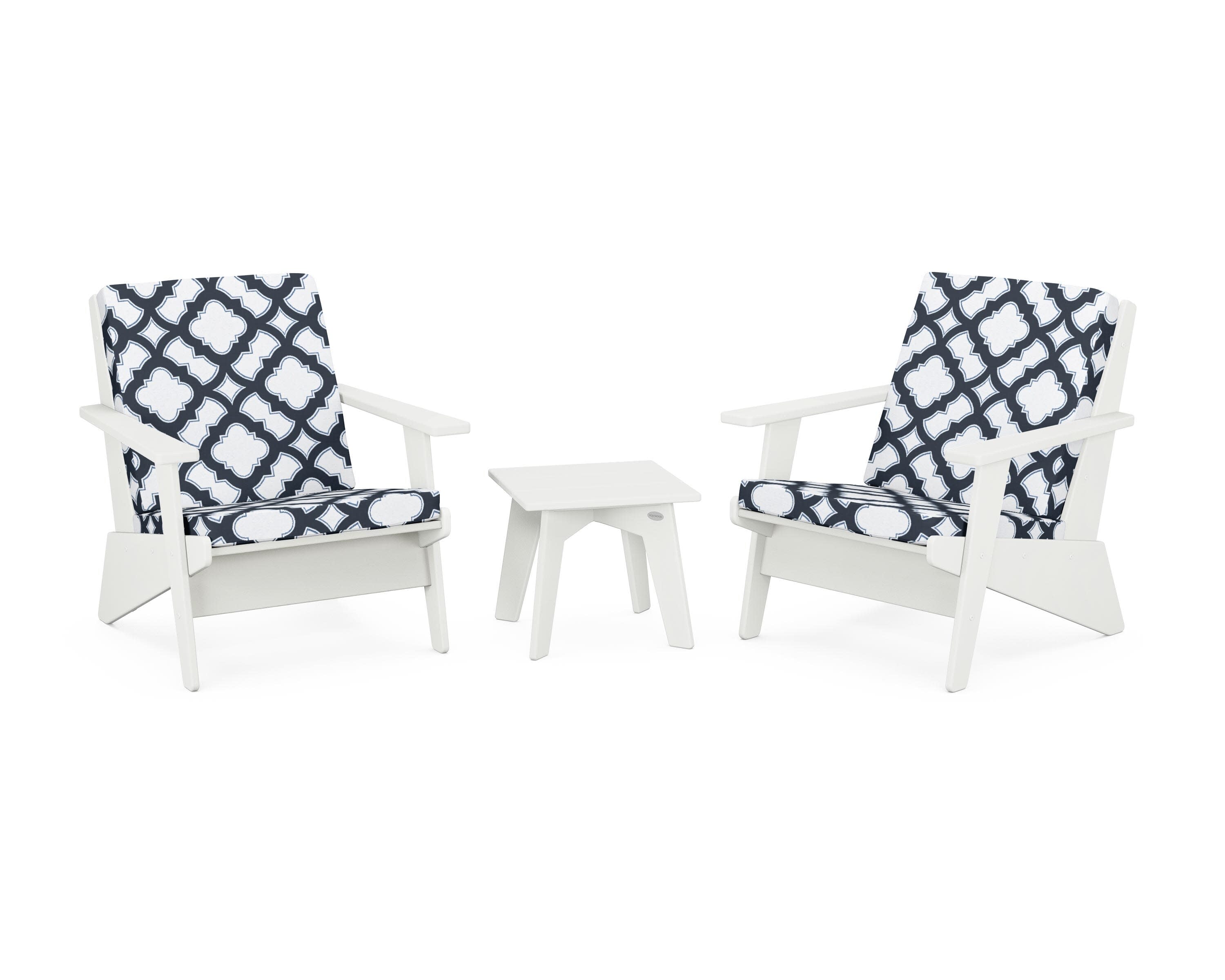 Riviera Modern Lounge 3-Piece Set in Vintage White / Trellis Marine Indigo