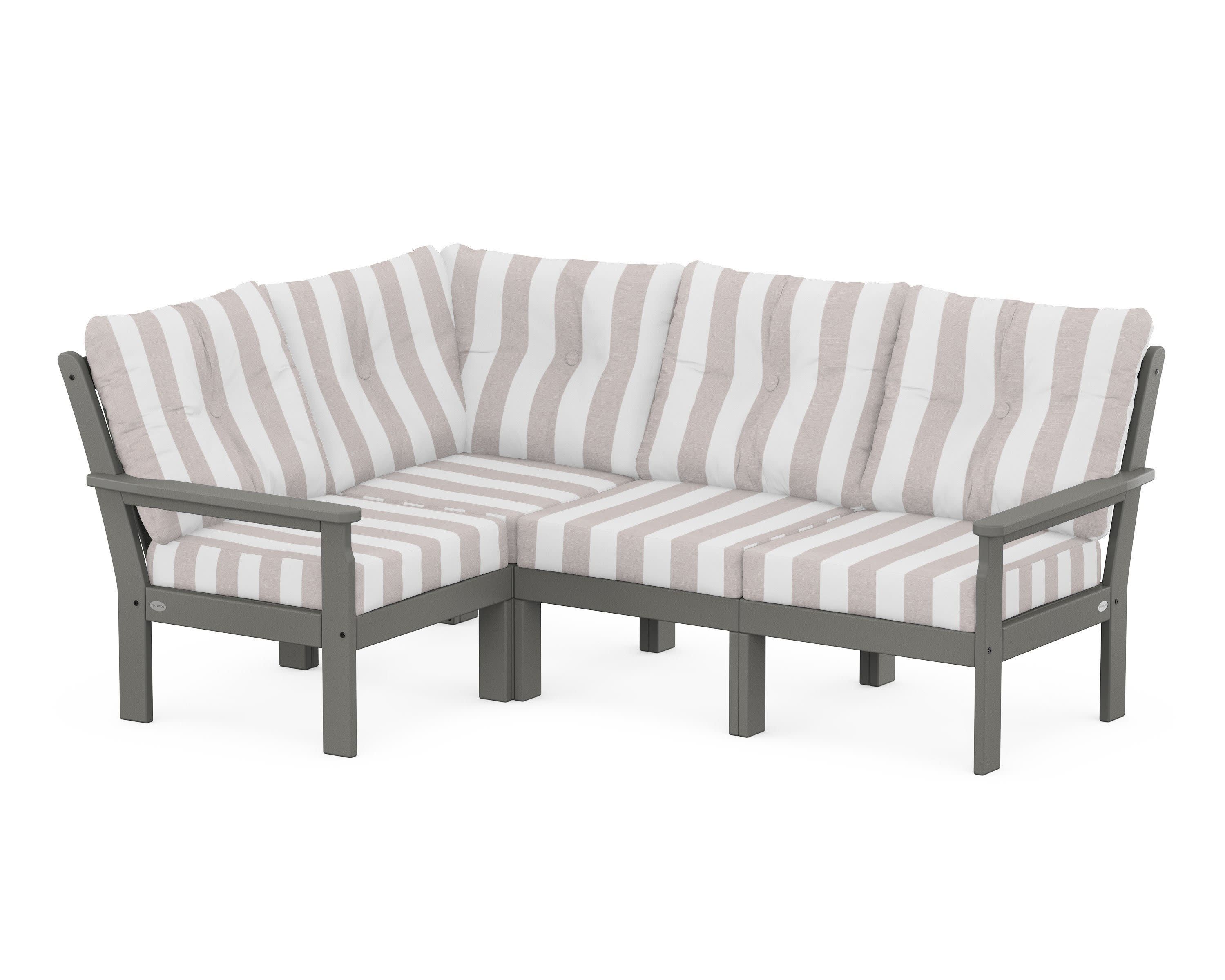 Vineyard 4-Piece Sectional in Slate Grey / Cabana Stripe Dune Burlap
