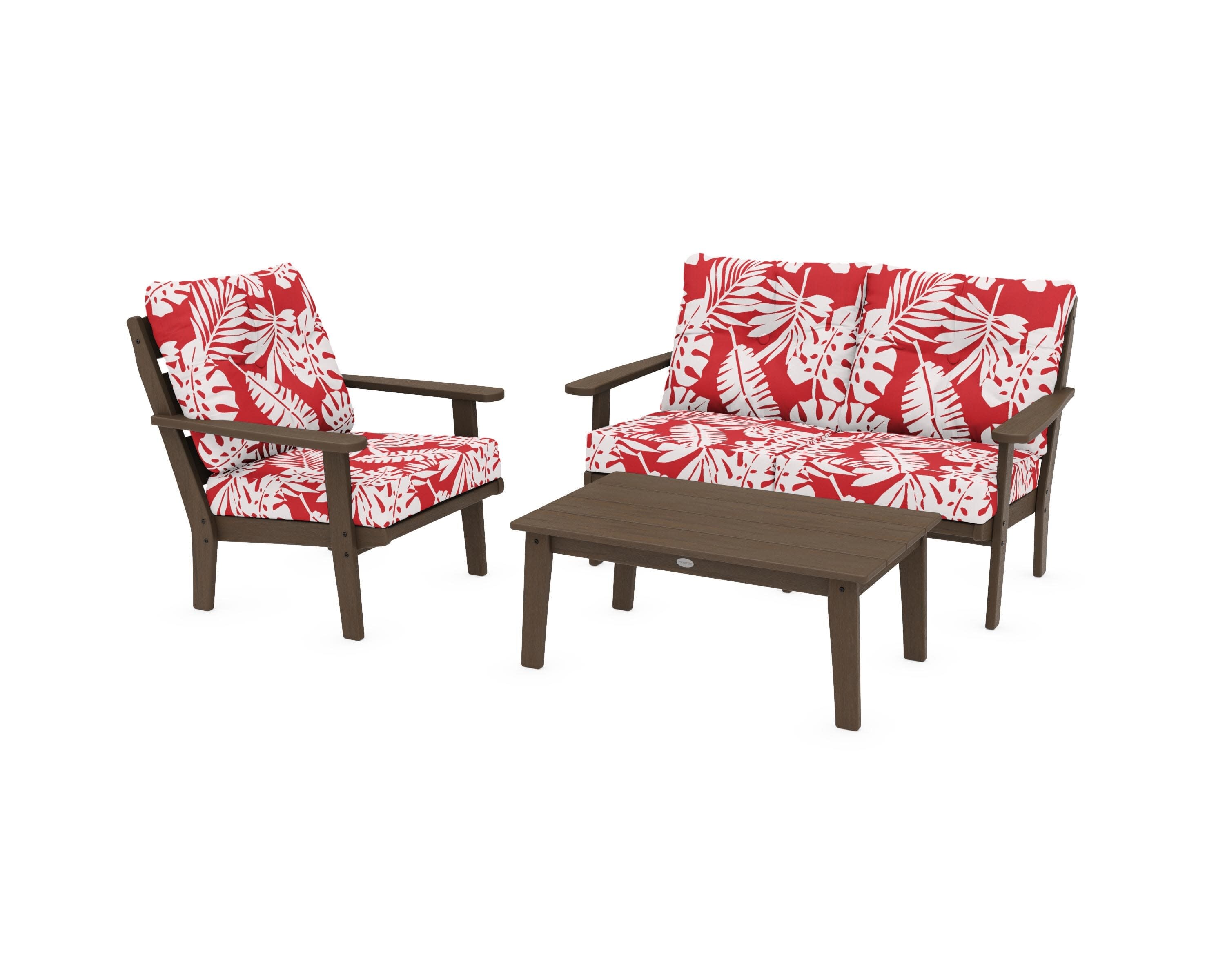 Lakeside 3-Piece Deep Seating Set in Kona / Leaf Crimson