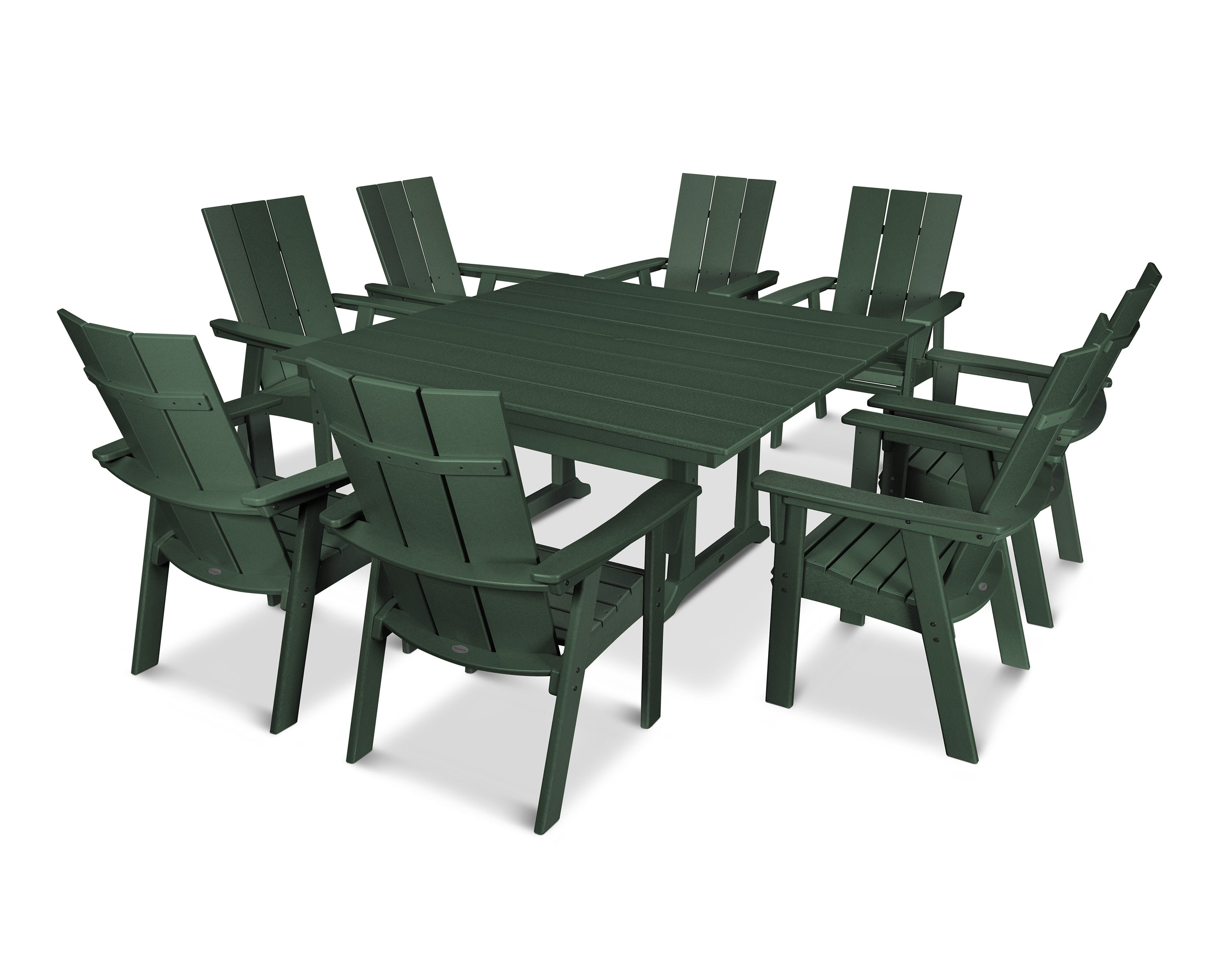 Modern Curveback Adirondack 9-Piece Farmhouse Trestle Dining Set in Green