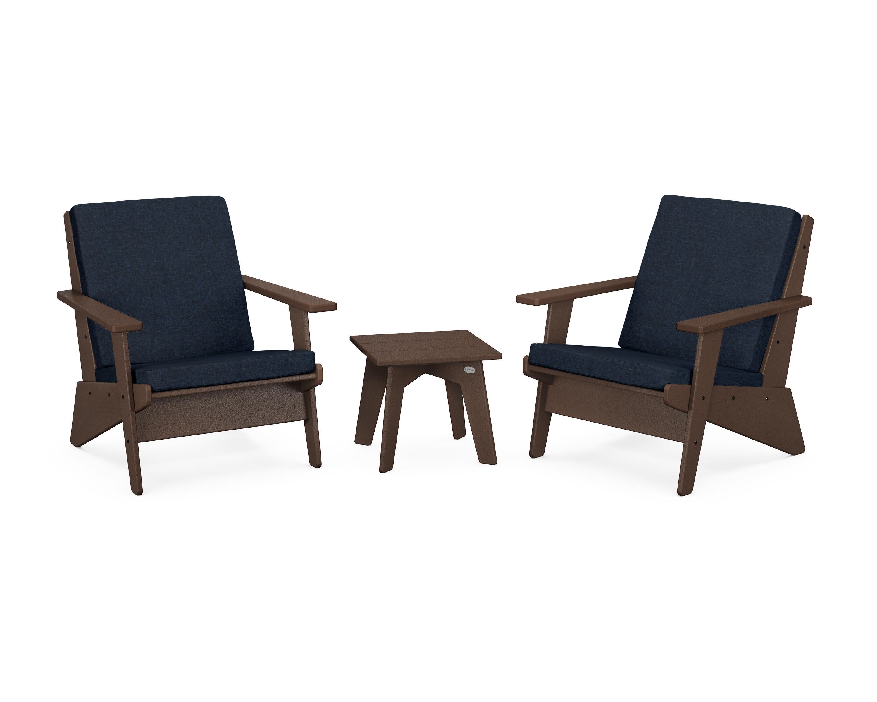 Riviera Modern Lounge 3-Piece Set in Mahogany / Marine Indigo