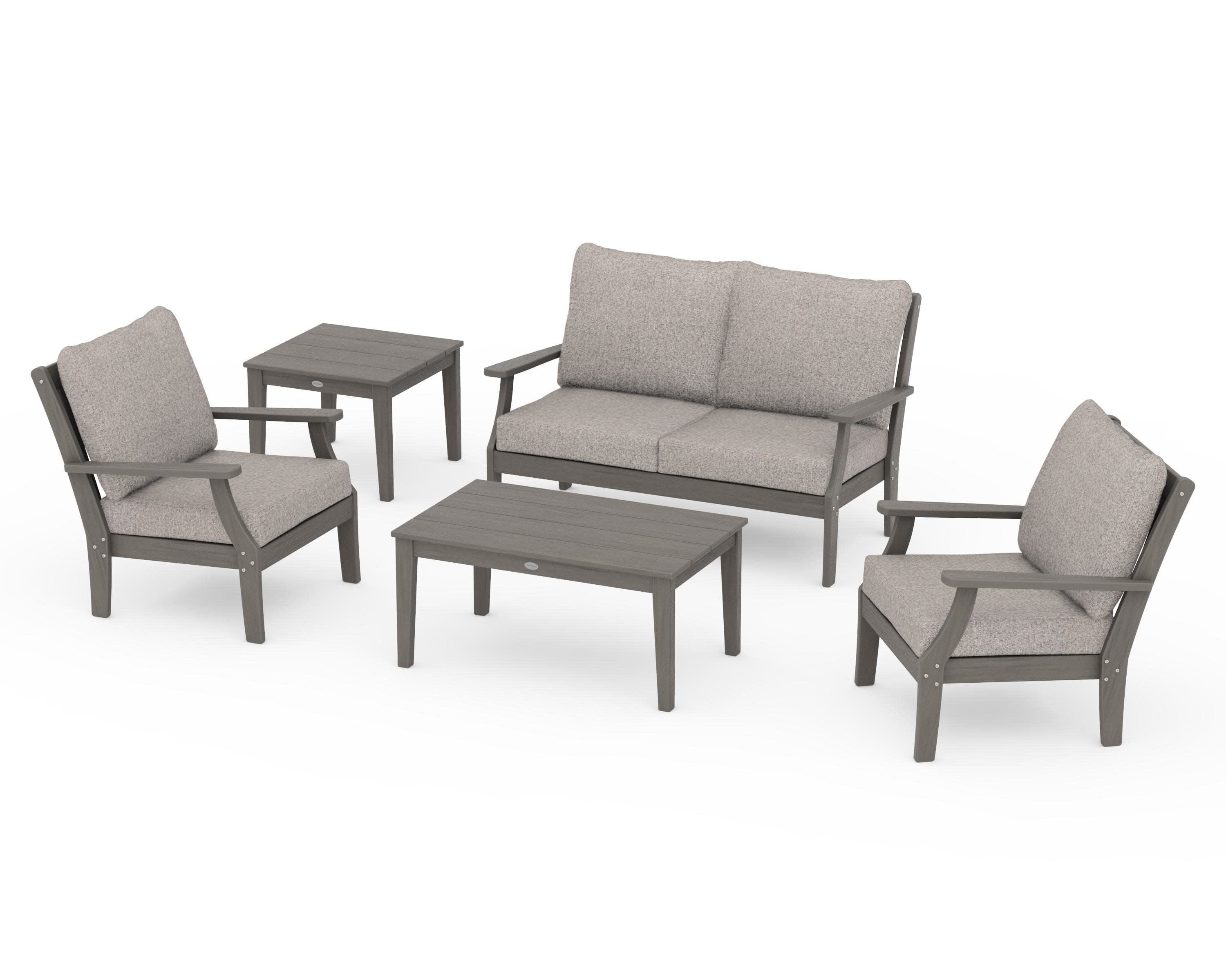 Braxton 5-Piece Deep Seating Set in Driftwood / Weathered Tweed