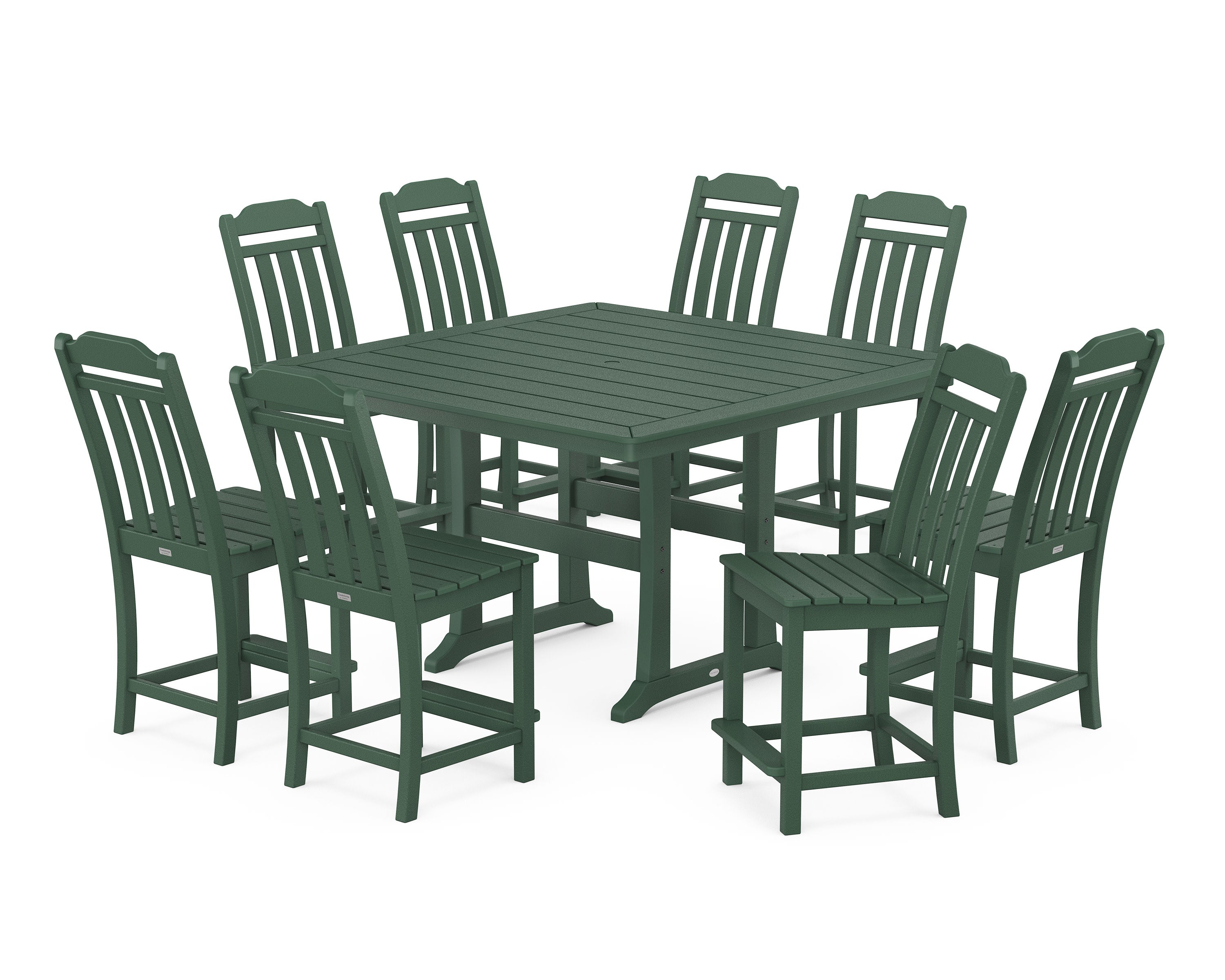 Cottage 9-Piece Square Side Chair Counter Set with Trestle Legs in Green