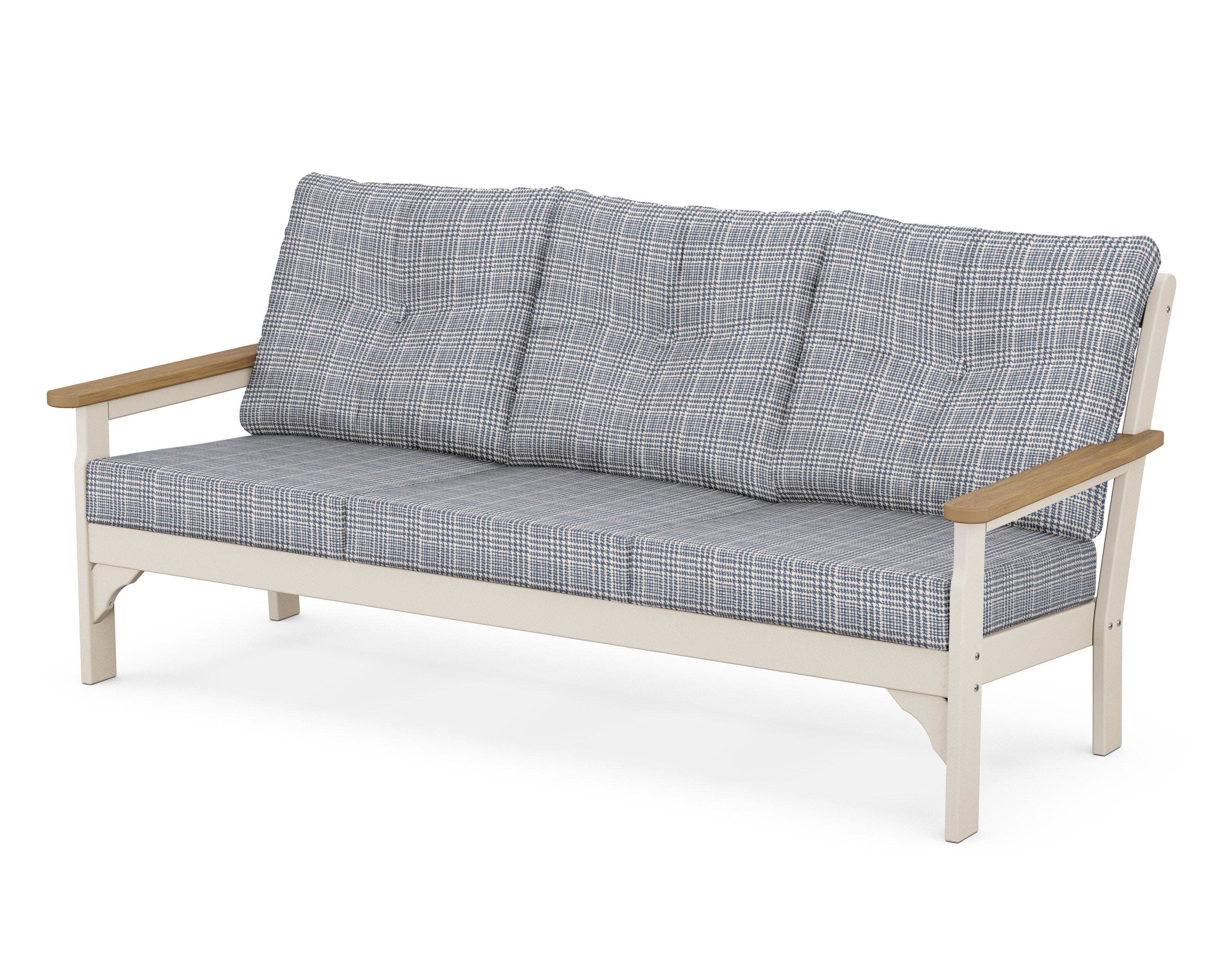 Vineyard Deep Seating Sofa in Sand / Natural / Houndstooth Sky Blue