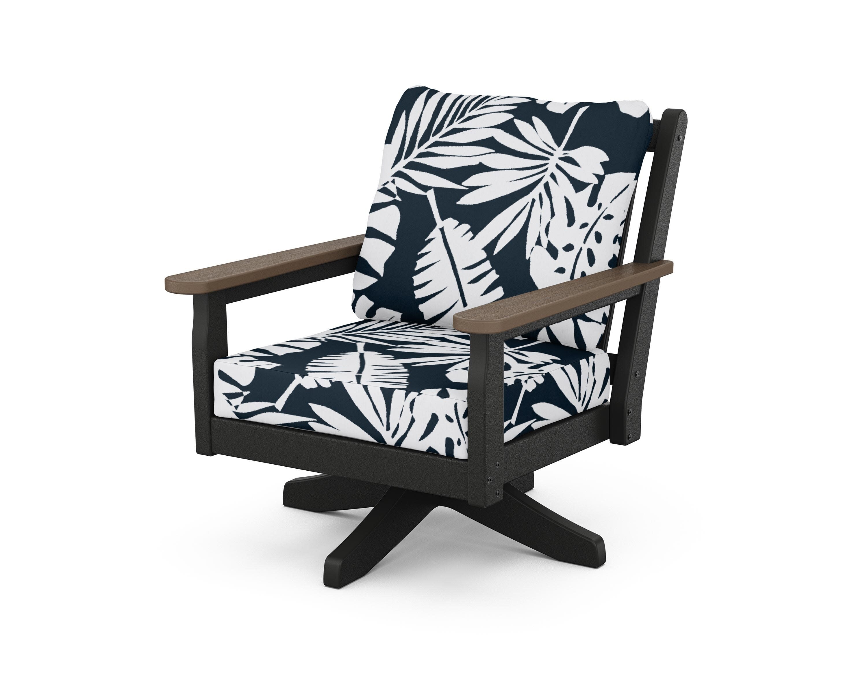 Chippendale Deep Seating Swivel Chair in Black / Kona / Leaf Marine Indigo