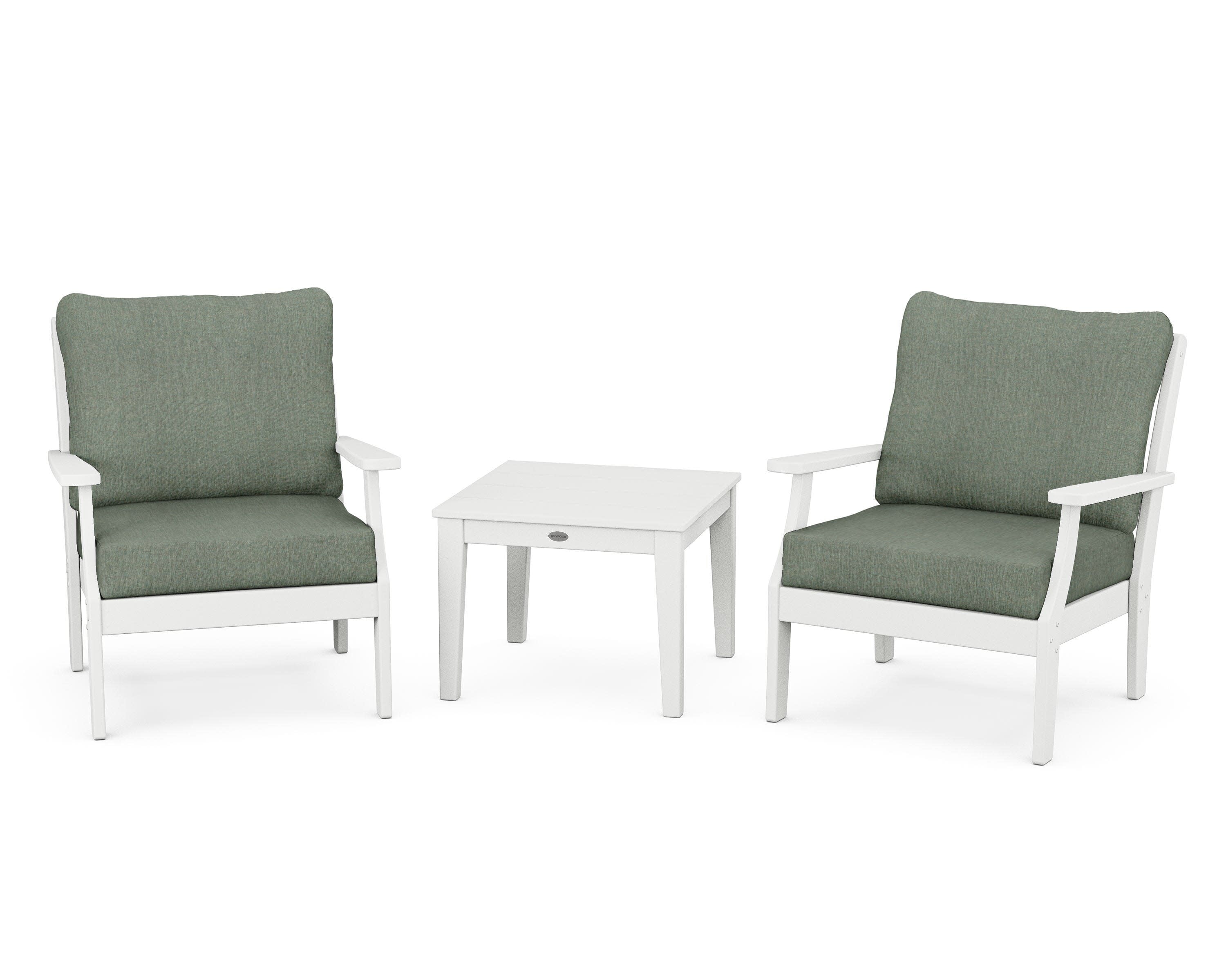 Braxton 3-Piece Deep Seating Set in White / Cast Sage