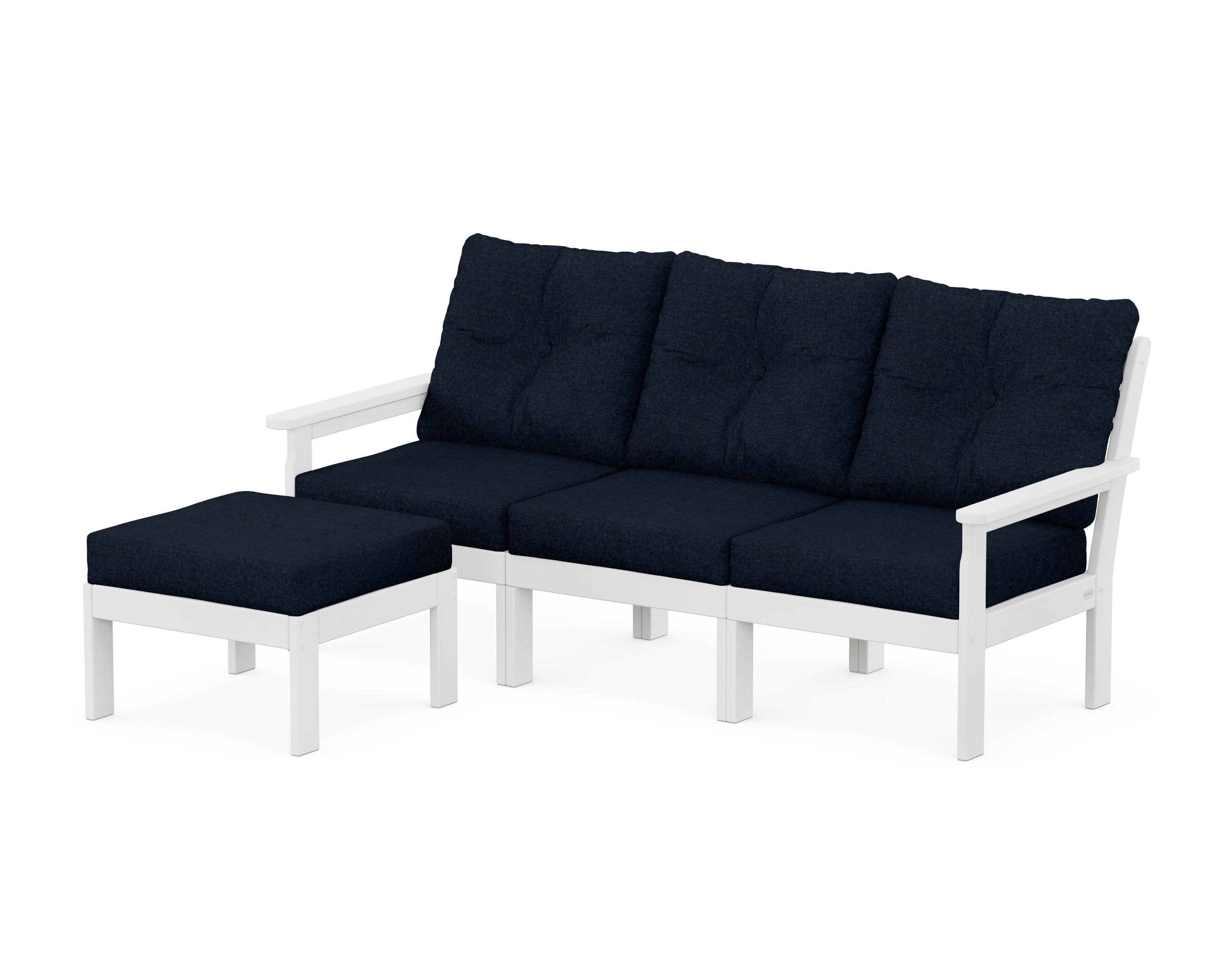 Vineyard 4-Piece Sectional with Ottoman in White / Marine Indigo
