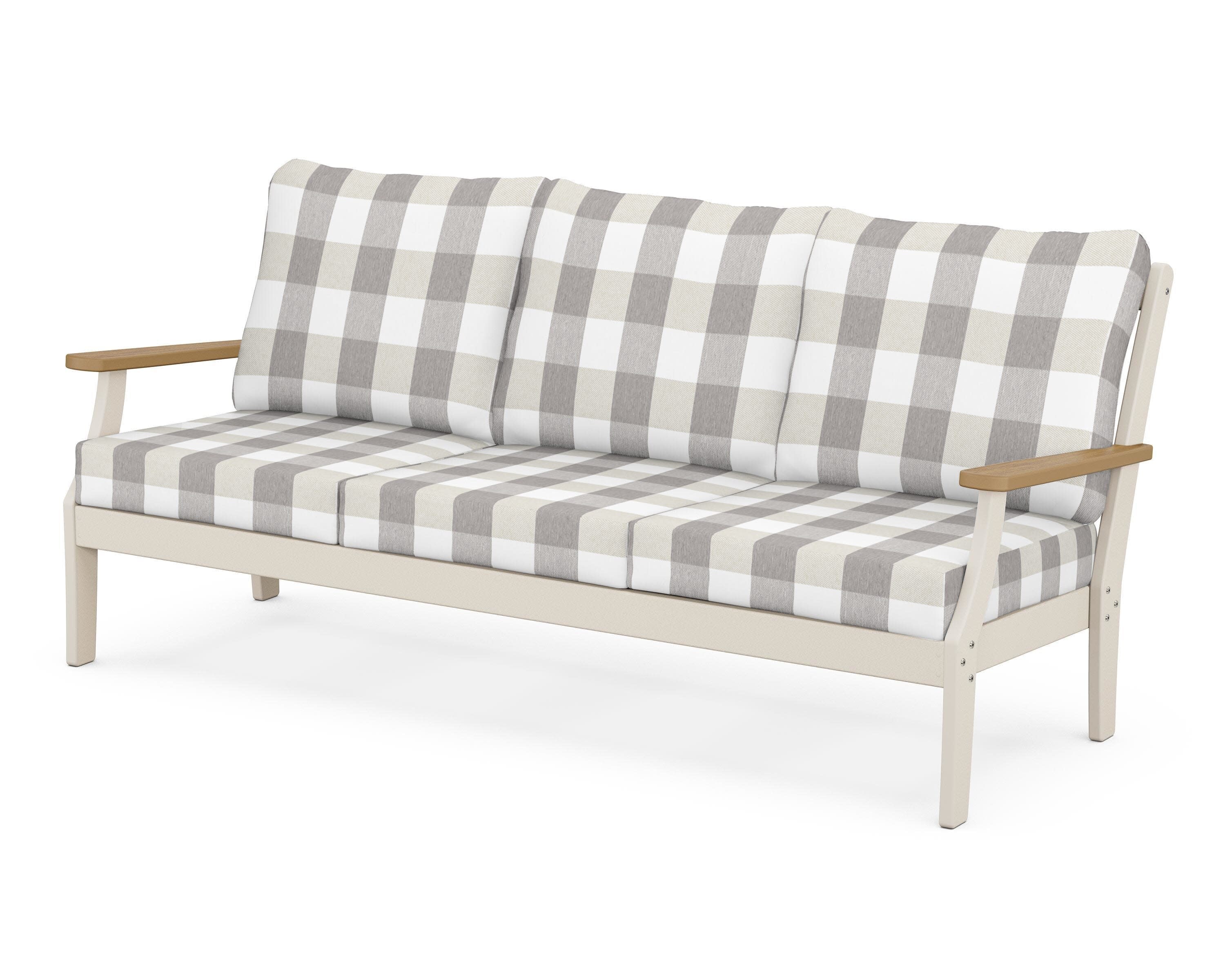Braxton Deep Seating Sofa in Sand / Natural / Buffalo Plaid Grey Mist