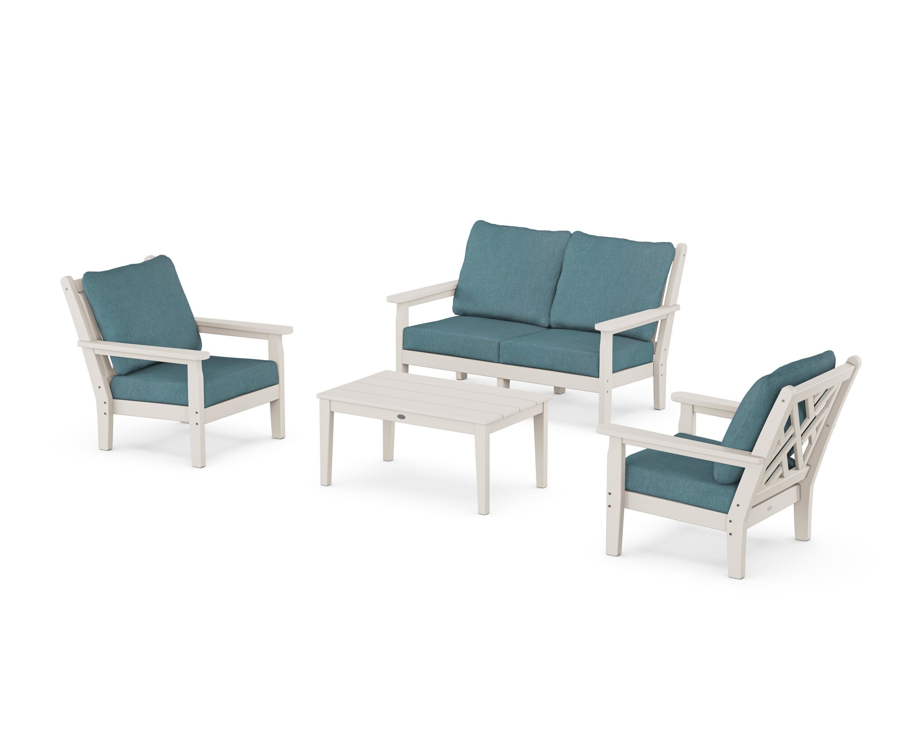 Chippendale 4-Piece Deep Seating Set with Loveseat in Sand / Ocean Teal