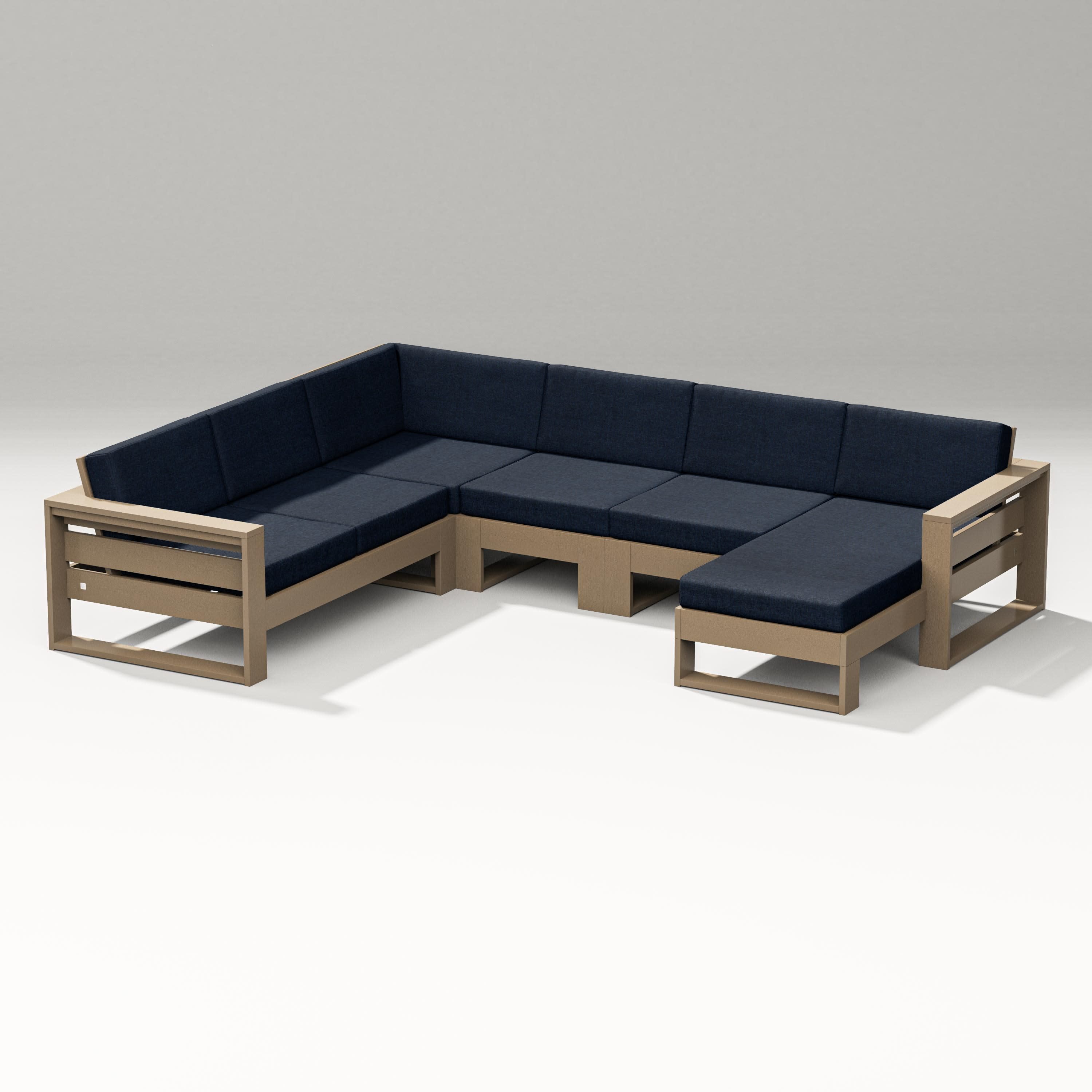 Latitude Corner Sectional with Right Chaise in Vintage Sahara / Marine Indigo