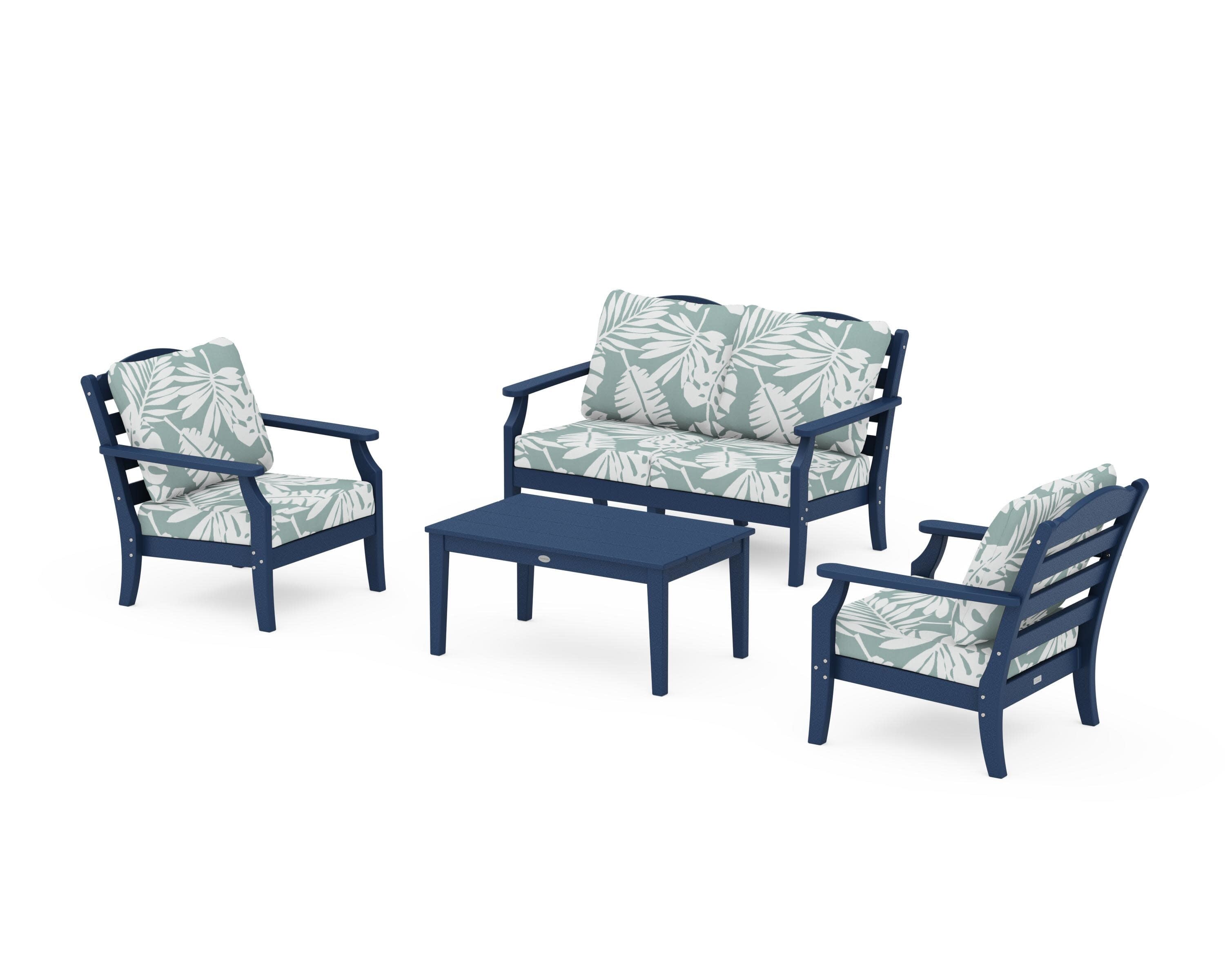 Savannah 4-Piece Deep Seating Set with Loveseat in Navy / Leaf Glacier Spa