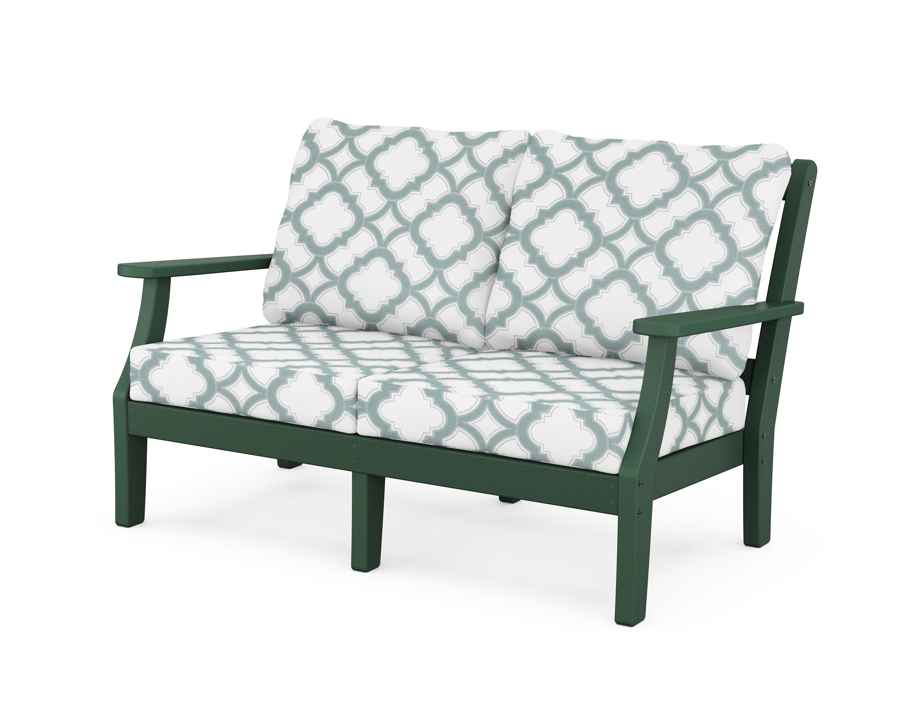 Chinoiserie Deep Seating Loveseat in Green / Trellis Glacier Spa