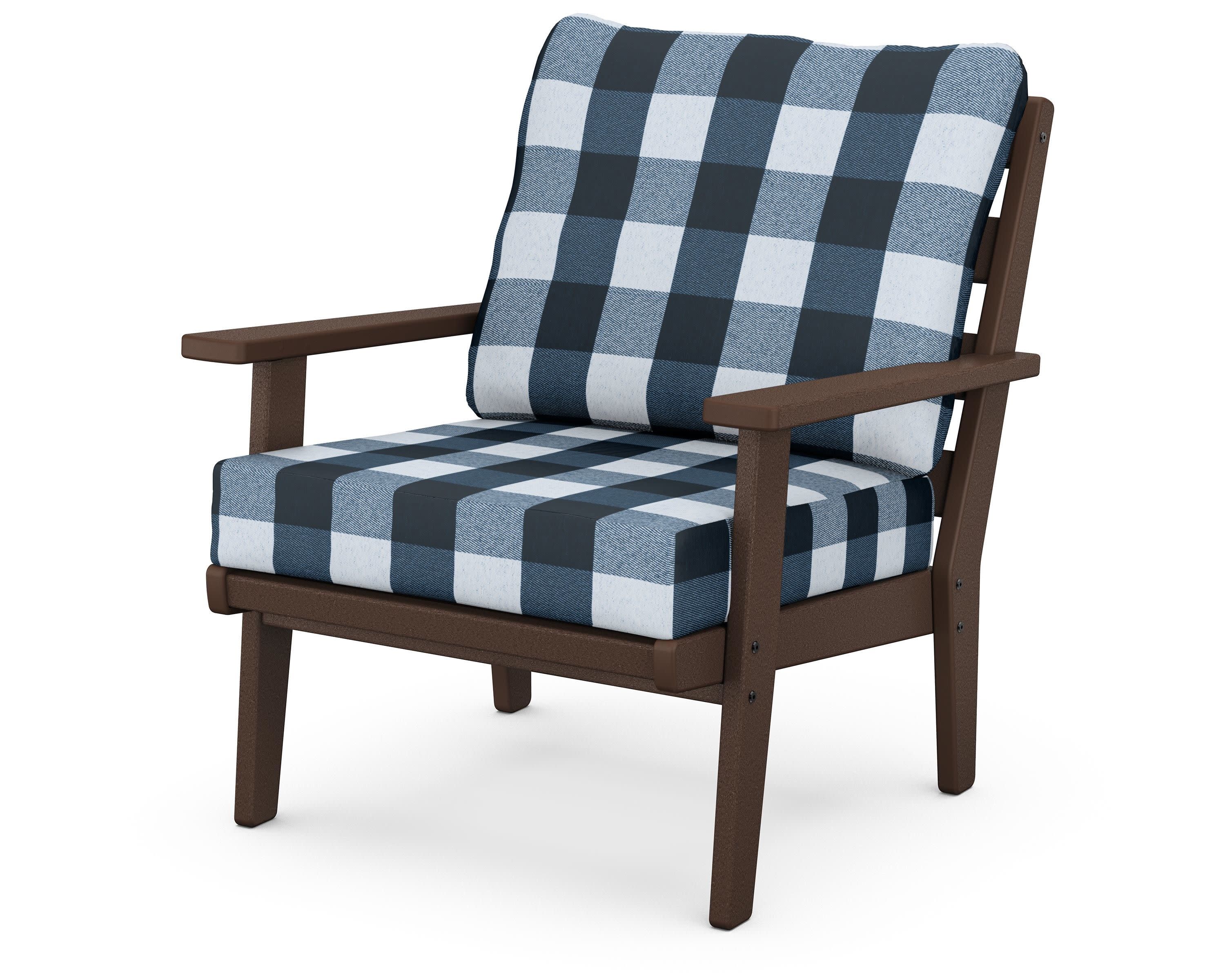 Grant Park Deep Seating Chair in Mahogany / Buffalo Plaid Marine Indigo