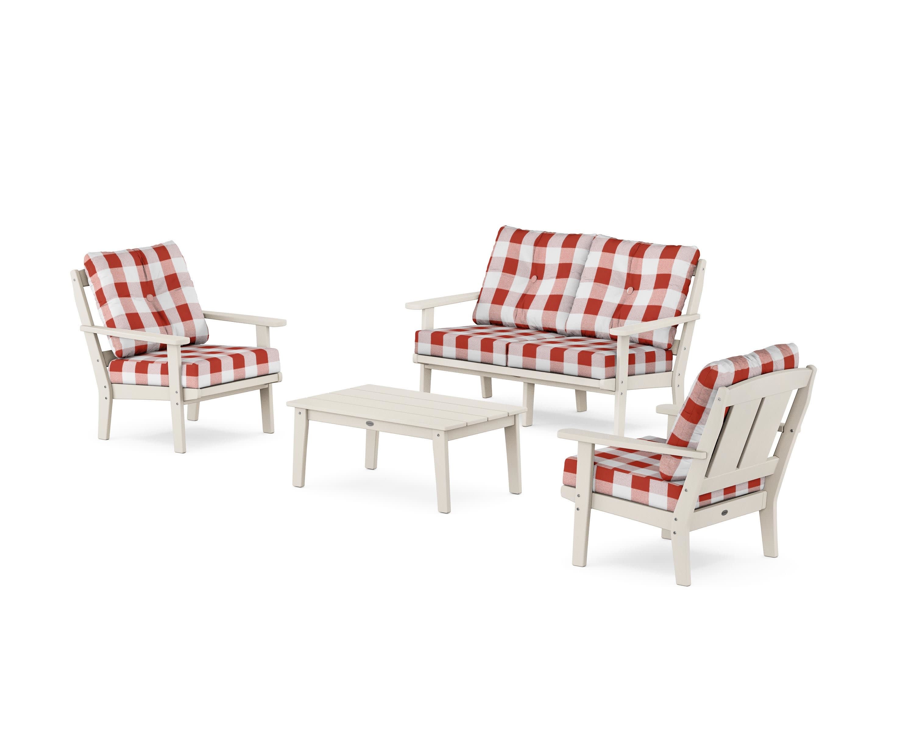 Mission 4-Piece Deep Seating Set with Loveseat in Sand / Buffalo Plaid Crimson
