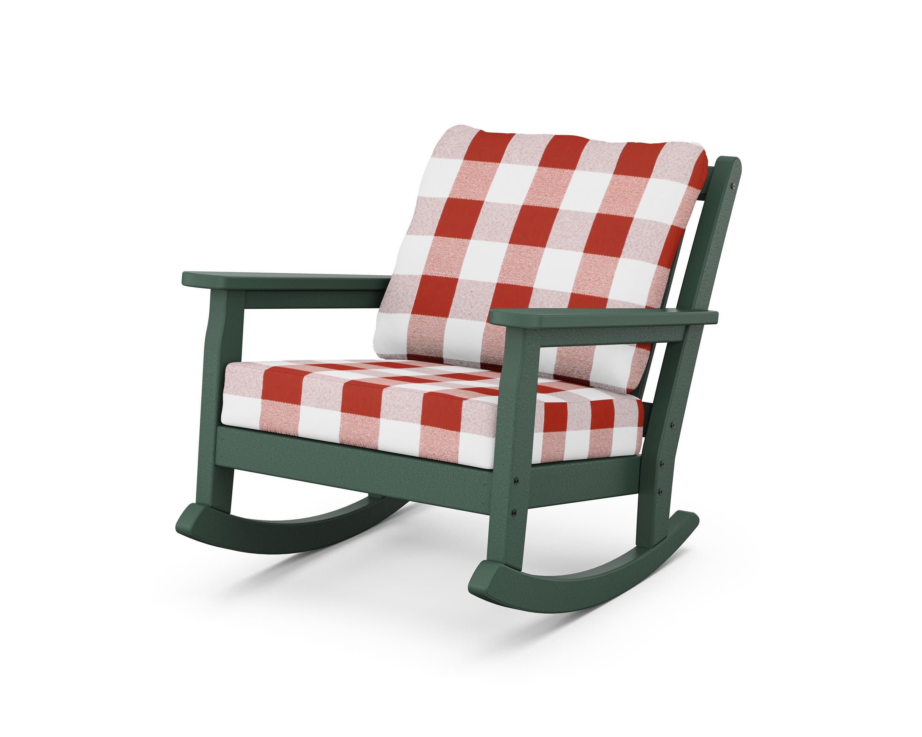 Chippendale Deep Seating Rocking Chair in Green / Buffalo Plaid Crimson