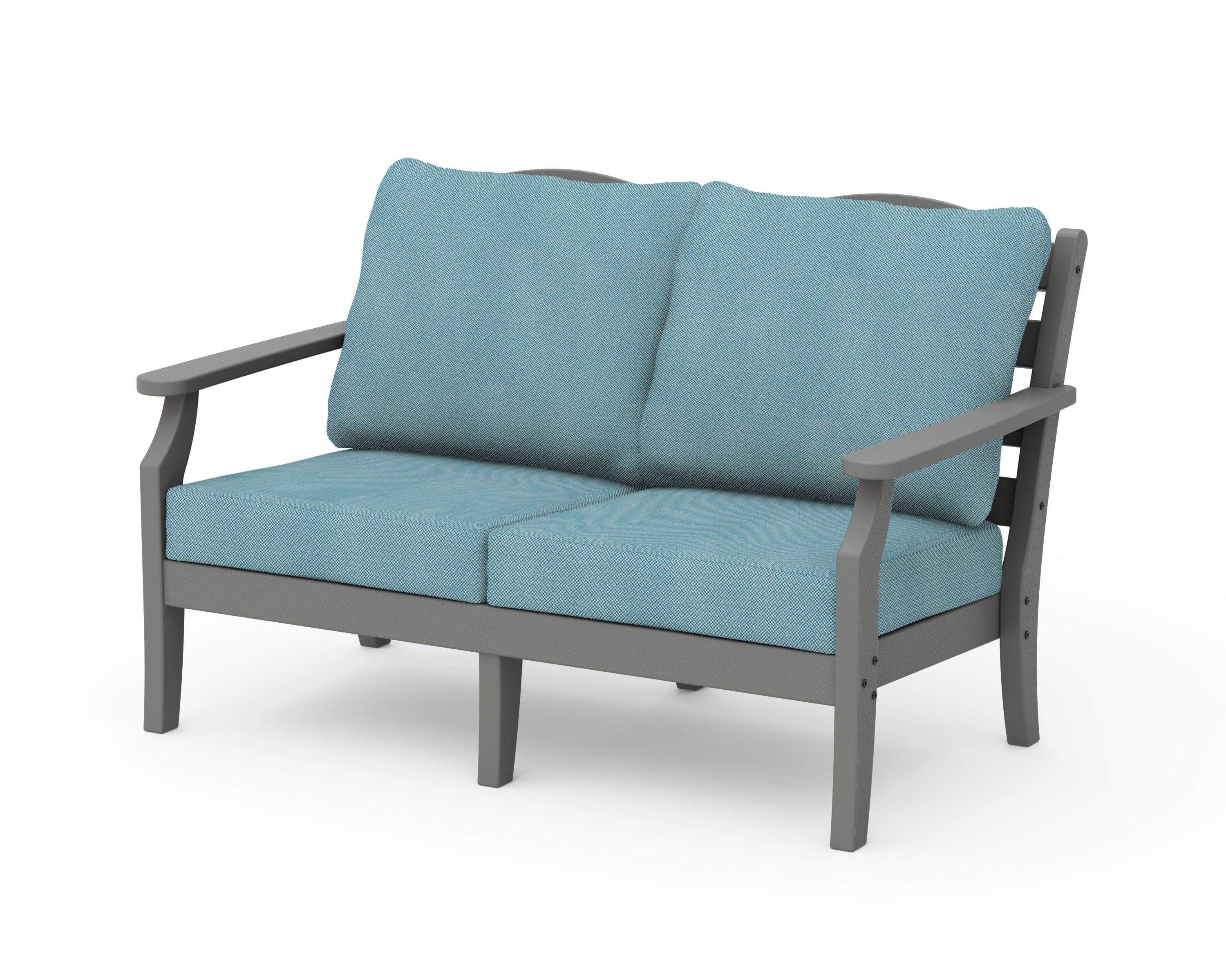 Savannah Deep Seating Loveseat in Slate Grey / Lattice Sky Blue