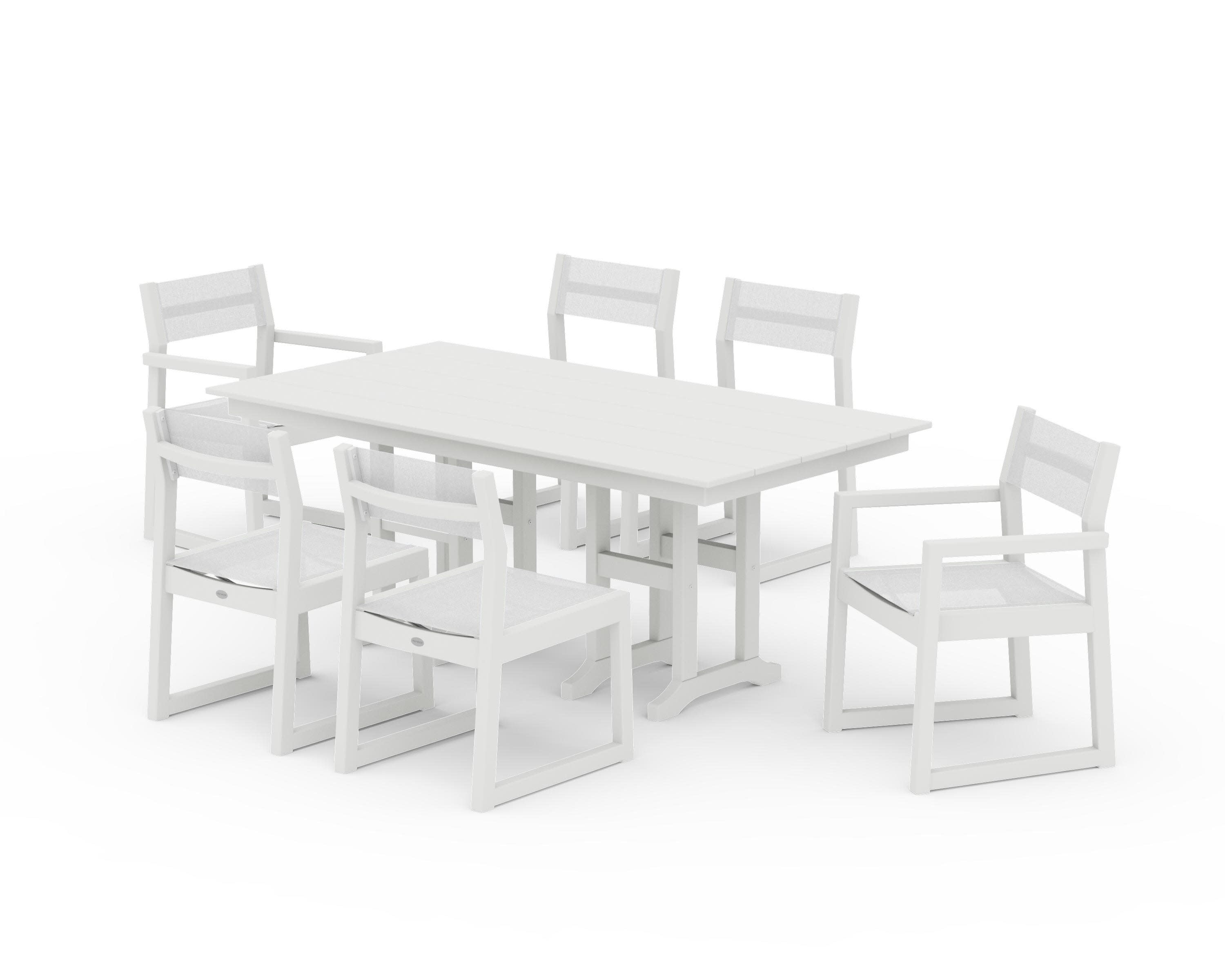 EDGE Sling 7-Piece Farmhouse Dining Set in Vintage White / White Sling