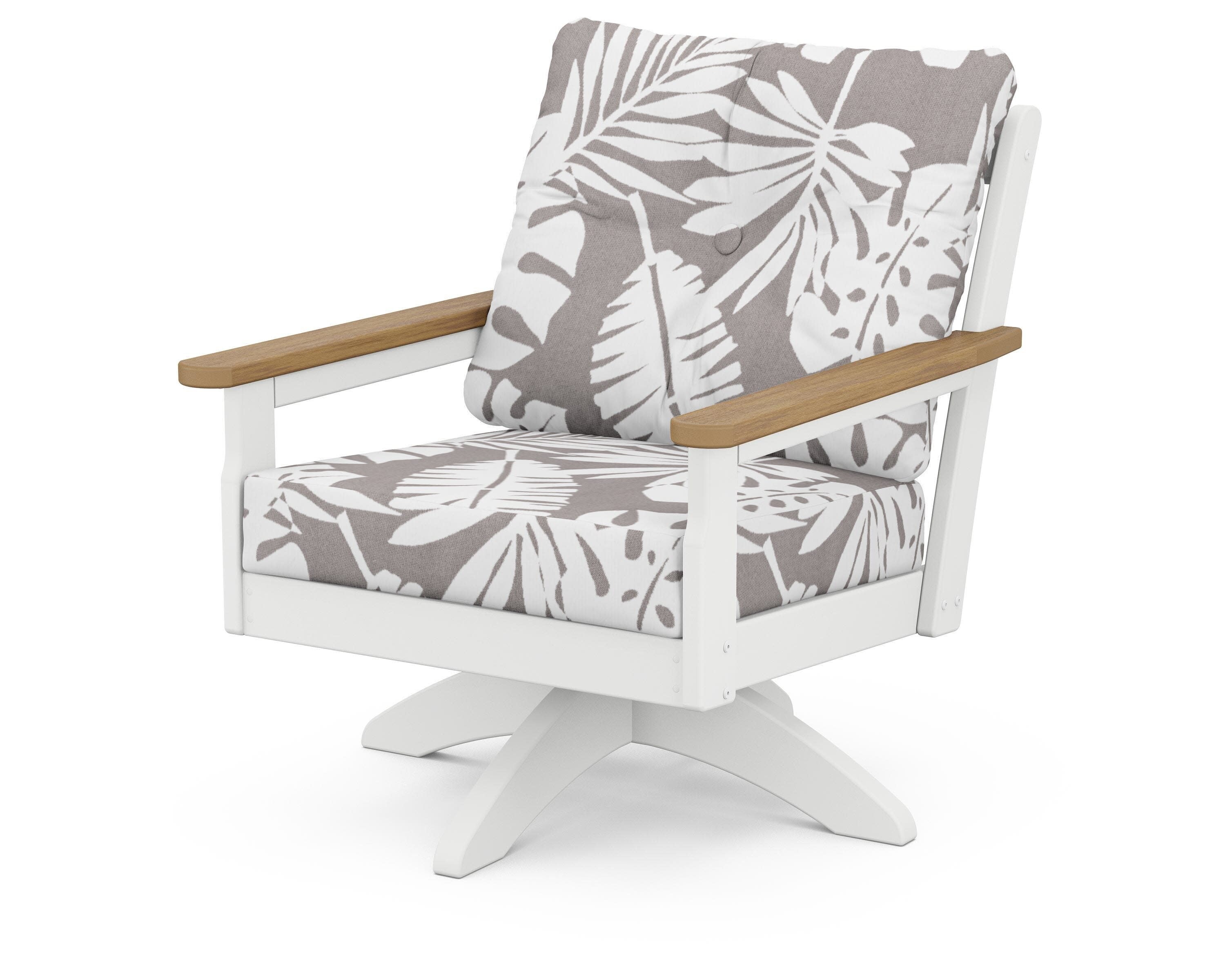 Vineyard Deep Seating Swivel Chair in White / Natural / Leaf Grey Mist