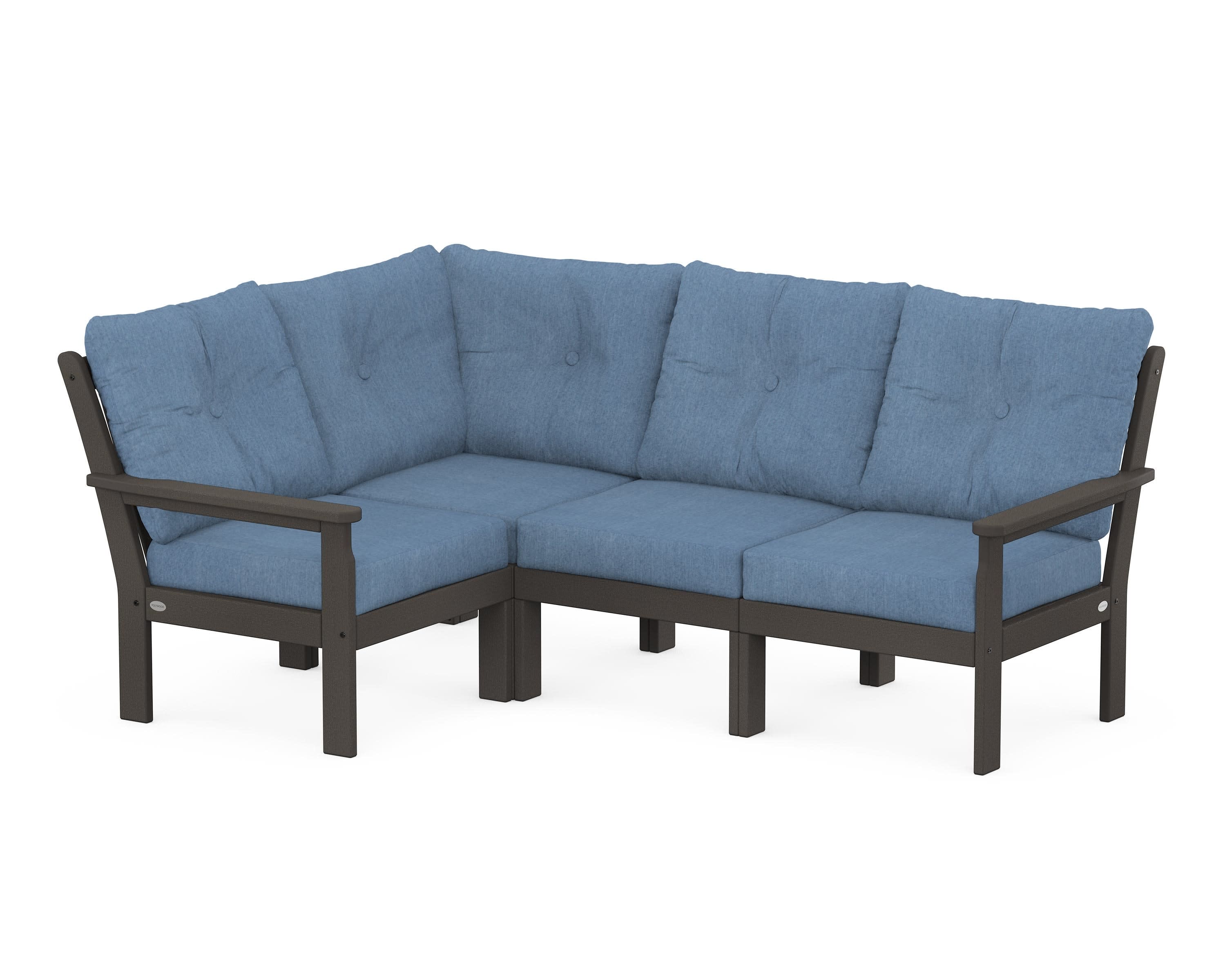 Vineyard 4-Piece Sectional in Vintage Coffee / Sky Blue