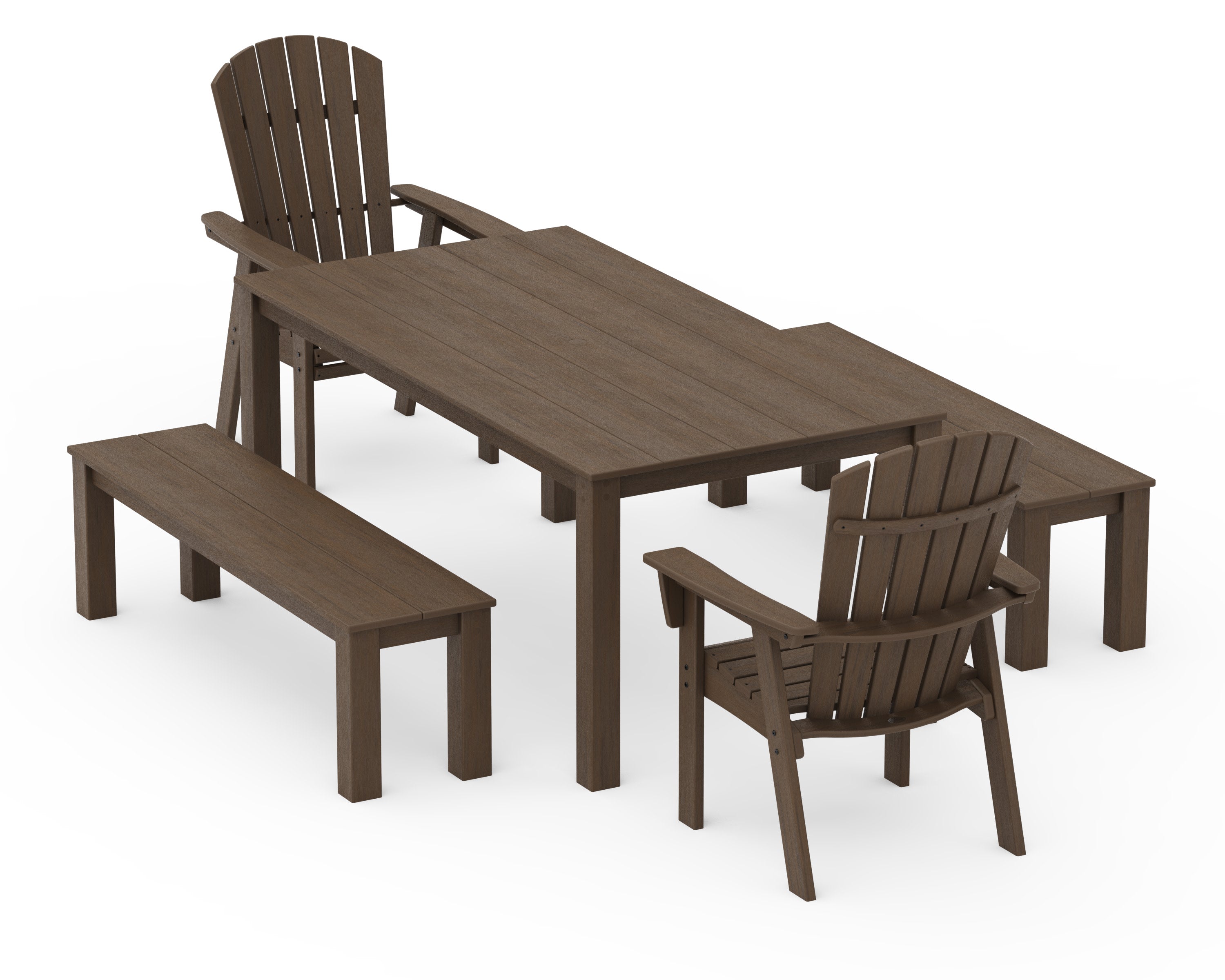 Nautical Curveback Adirondack 5-Piece Parsons Dining Set with Benches in Kona