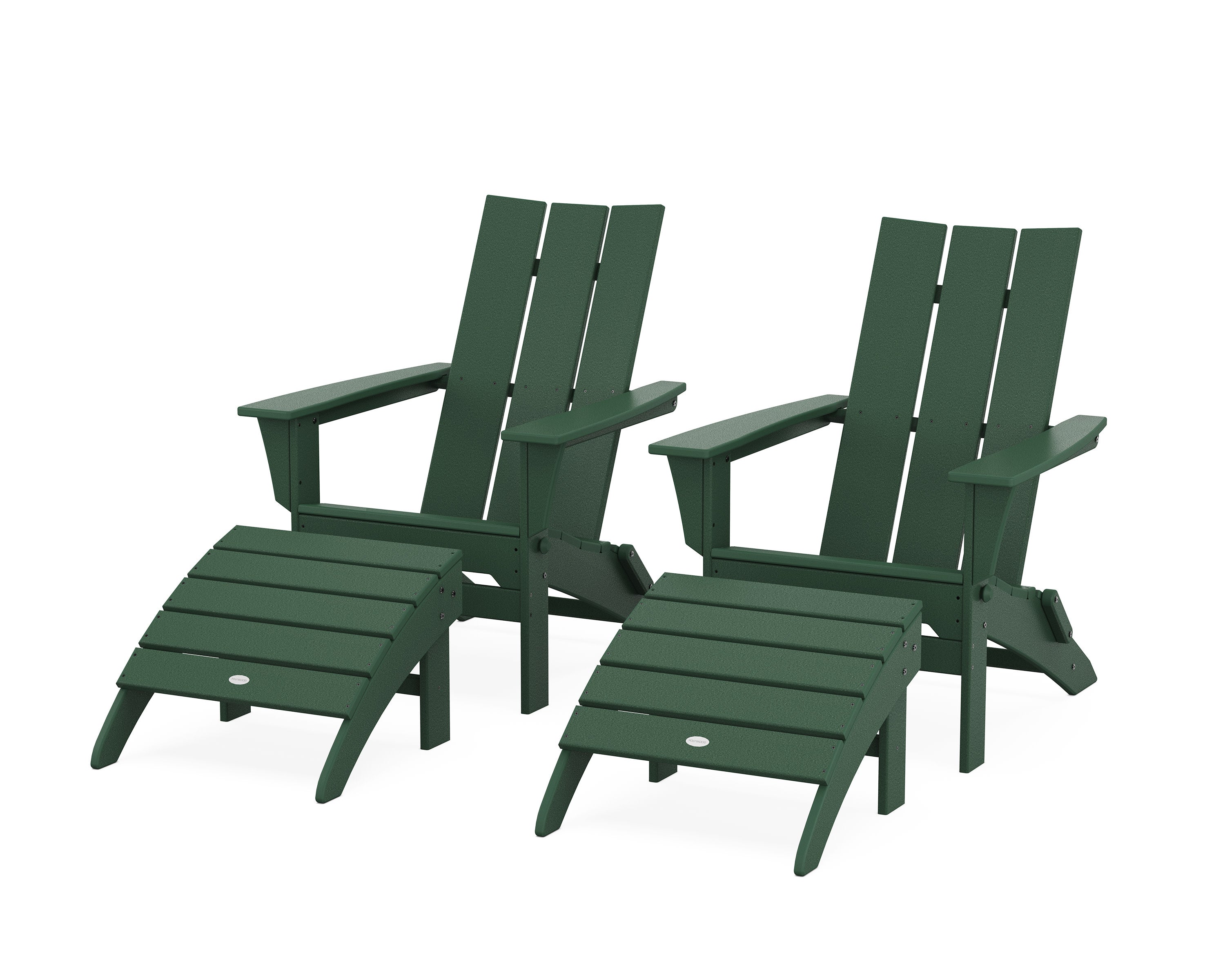 Modern Folding Adirondack Chair 4-Piece Set with Ottomans in Green