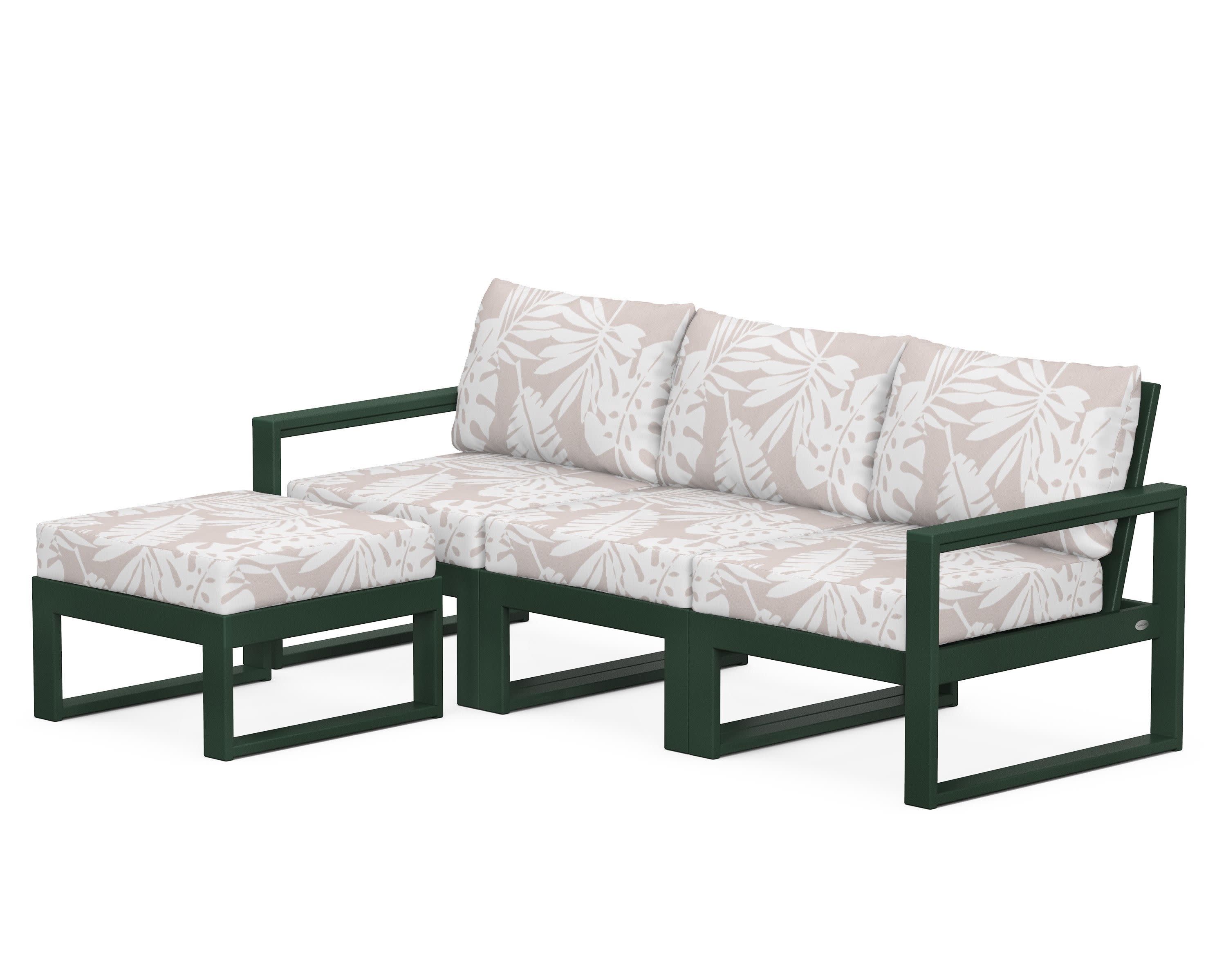 EDGE 4-Piece Modular Deep Seating Set with Ottoman in Green / Leaf Dune Burlap