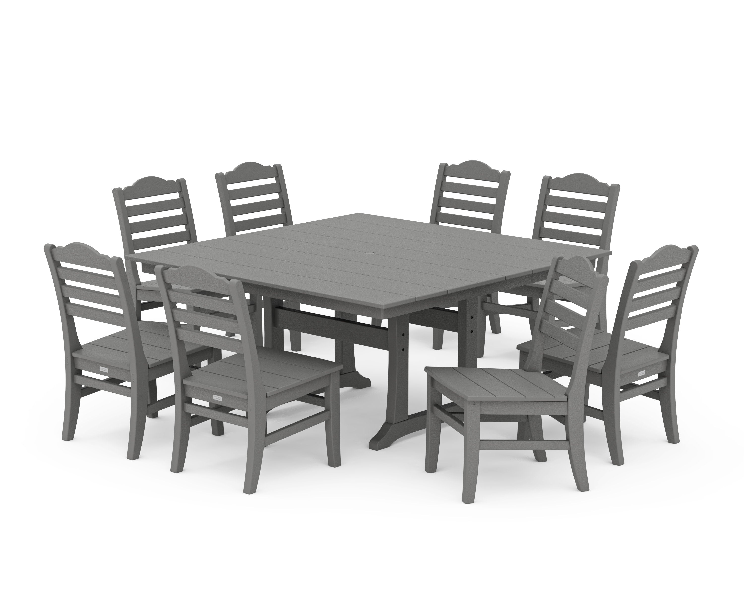 Savannah Side Chair 9-Piece Square Farmhouse Dining Set with Trestle Legs in Slate Grey