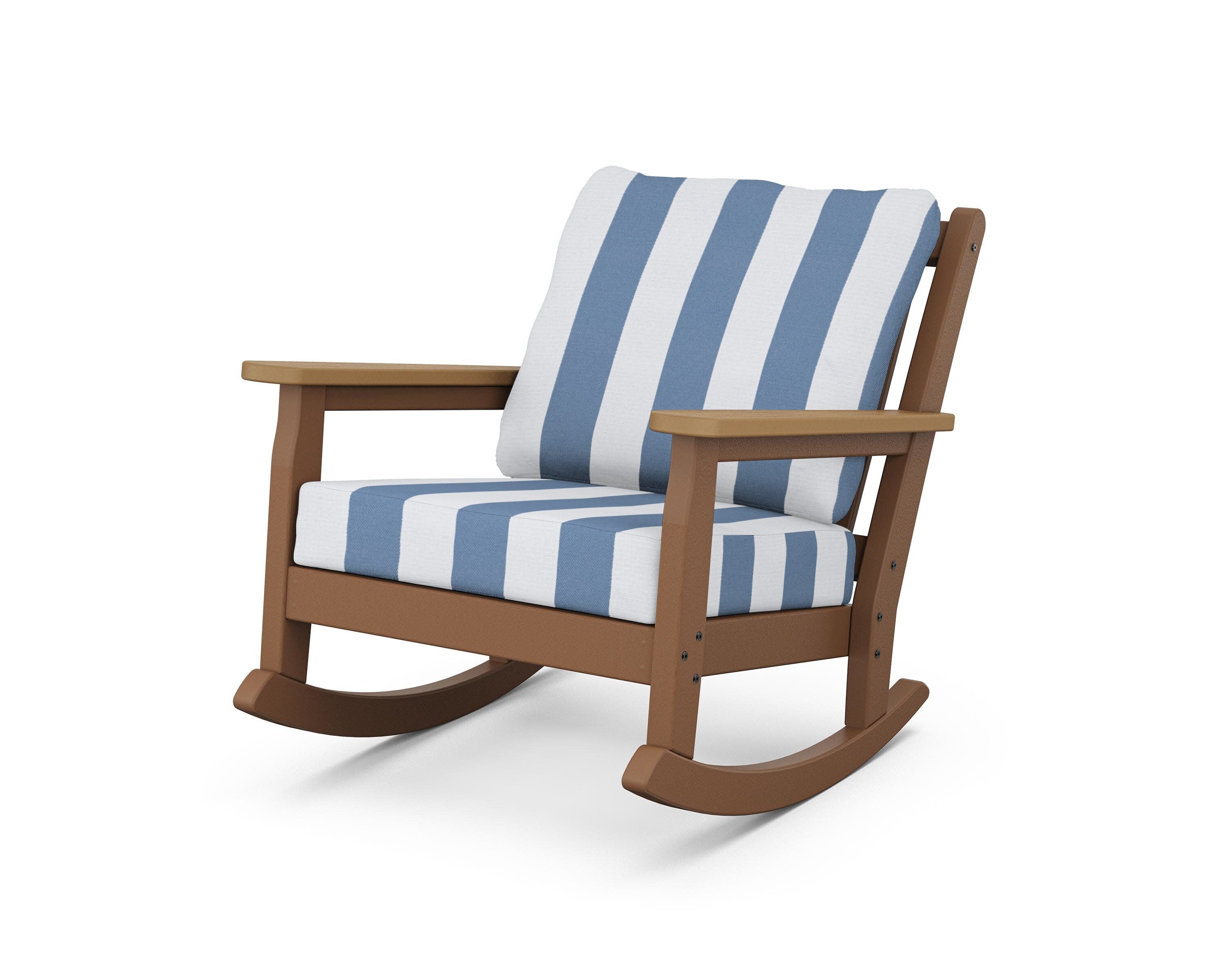 Chippendale Deep Seating Rocking Chair in Teak / Natural / Cabana Stripe Sky Blue