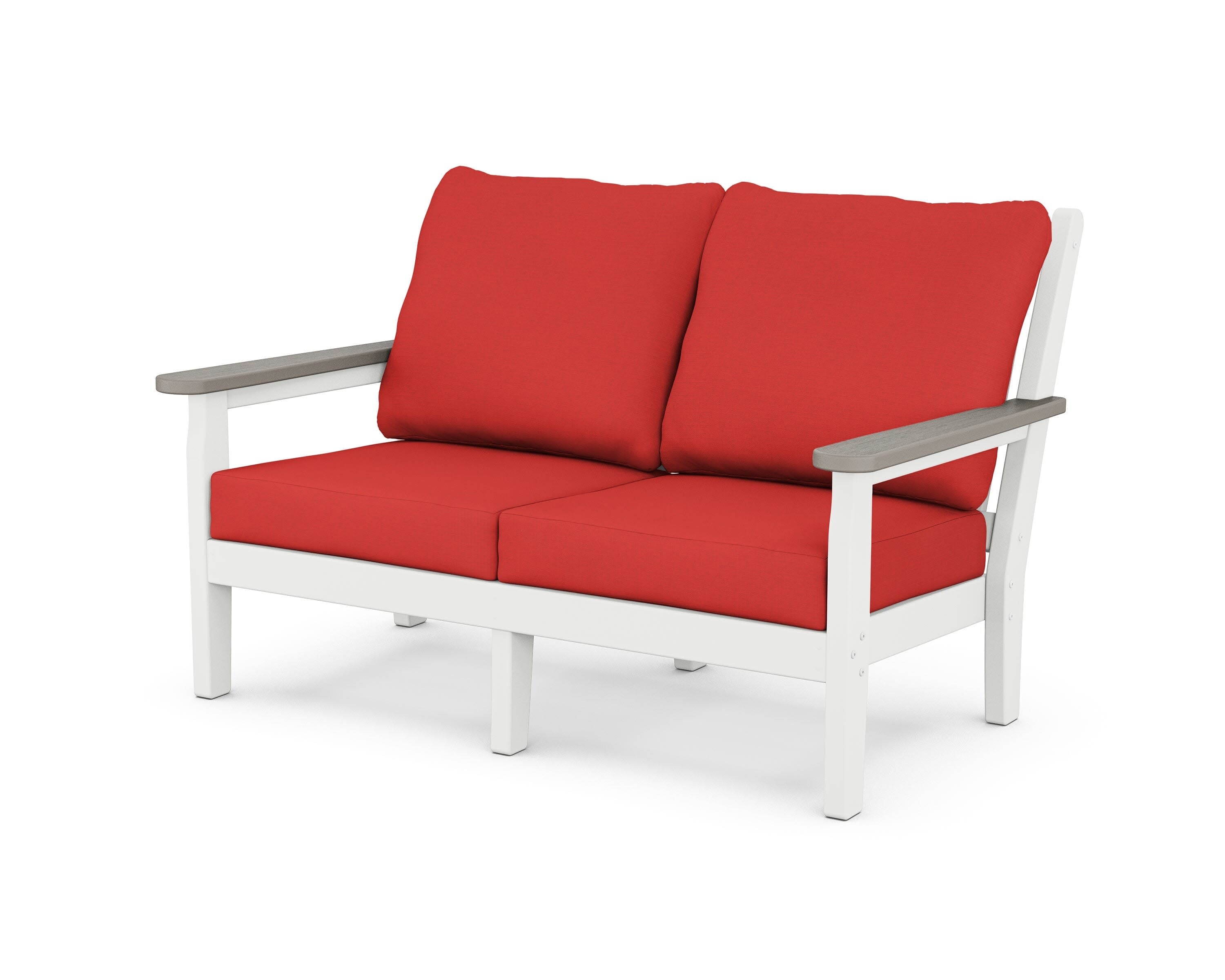 Chippendale Deep Seating Loveseat in White / Driftwood / Crimson Linen