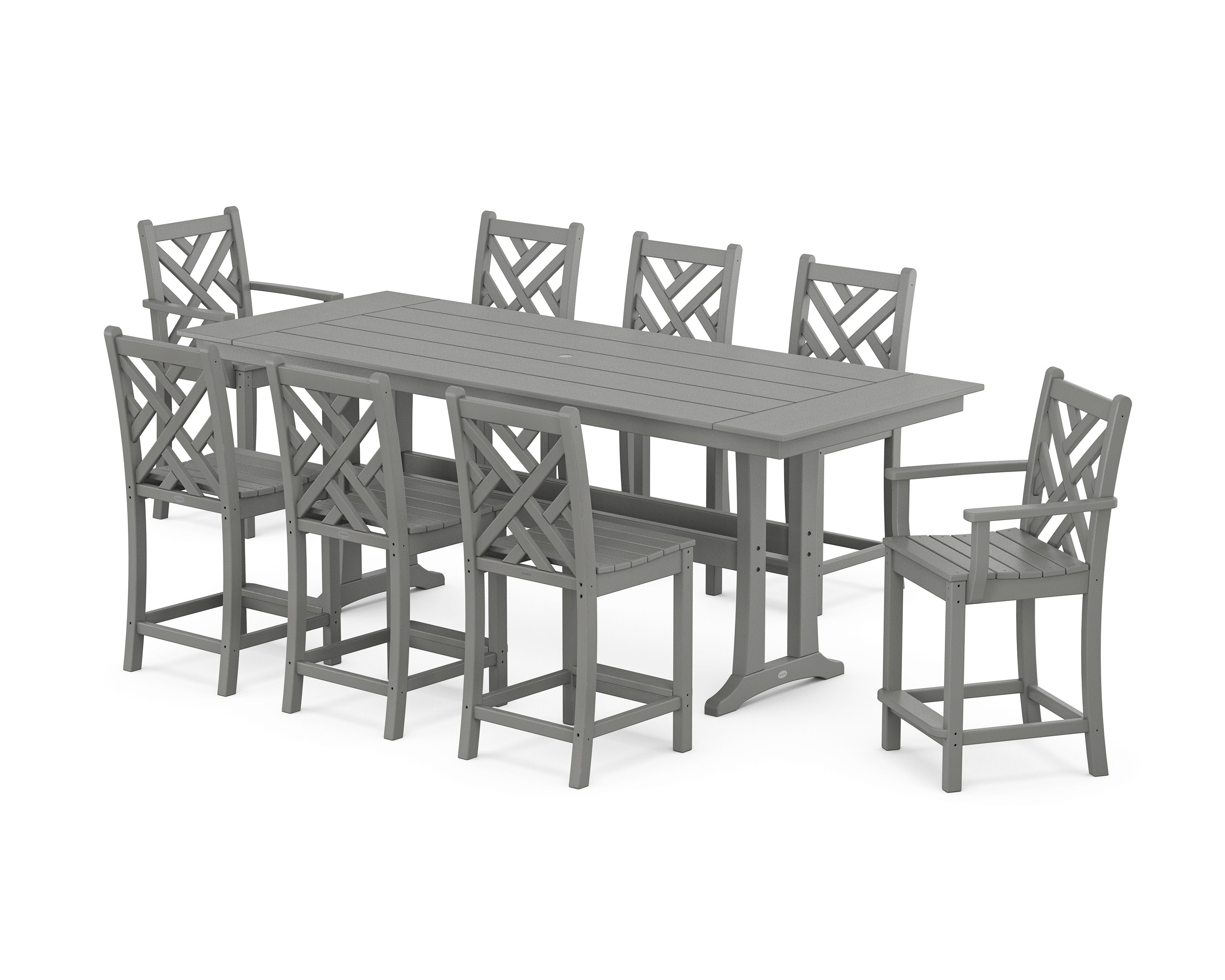 Chippendale 9-Piece Farmhouse Counter Set with Trestle Legs in Slate Grey