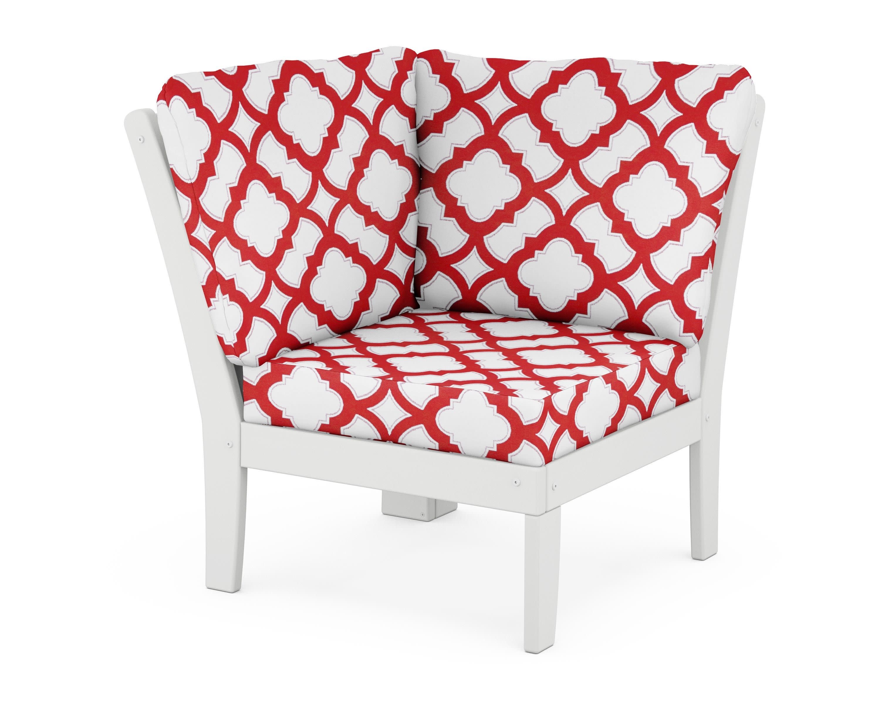 Braxton Modular Corner Chair in White / Trellis Crimson