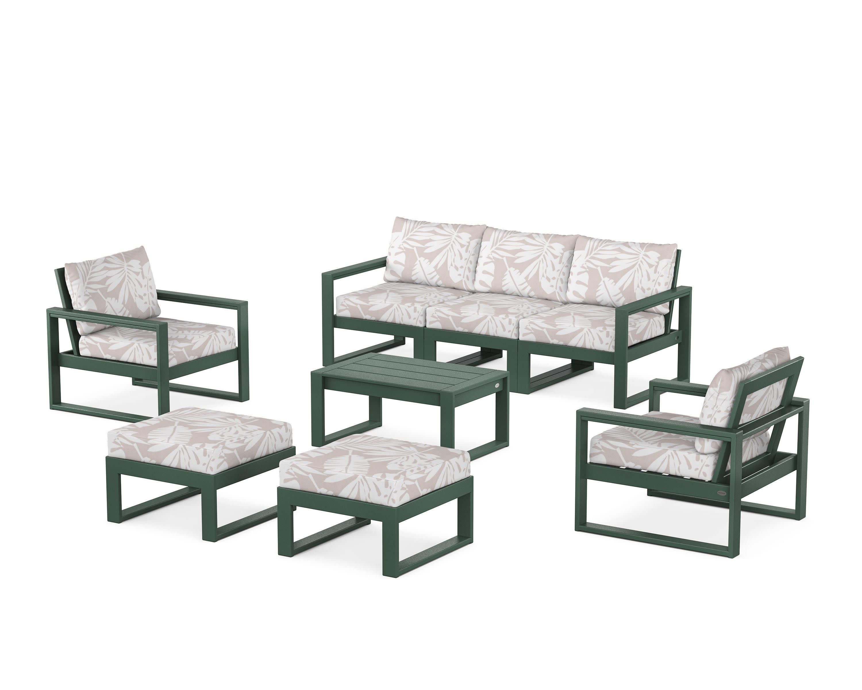 EDGE Sectional 8-Piece Lounge Sofa Set in Green / Leaf Dune Burlap