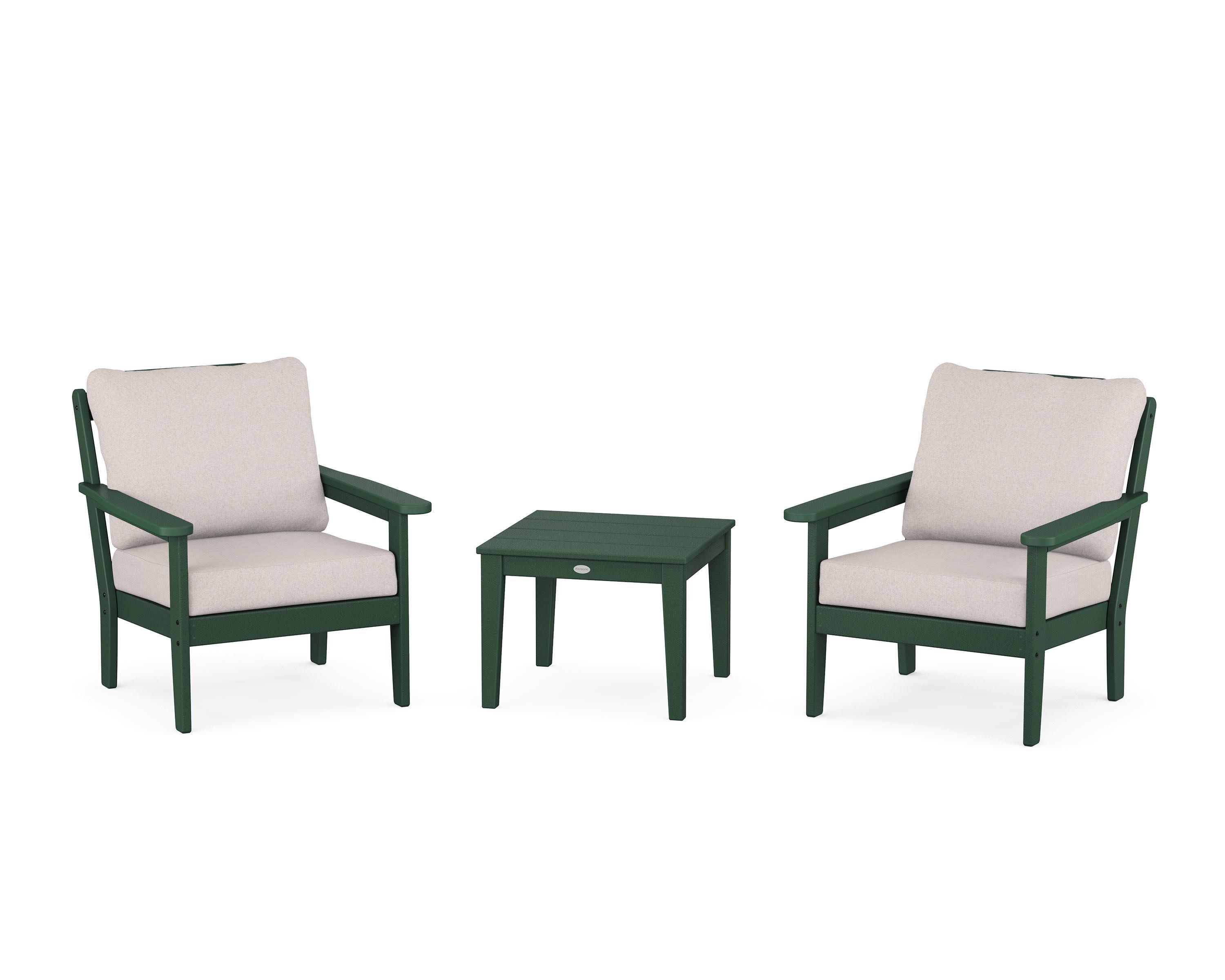 Cottage 3-Piece Deep Seating Set in Green / Dune Burlap
